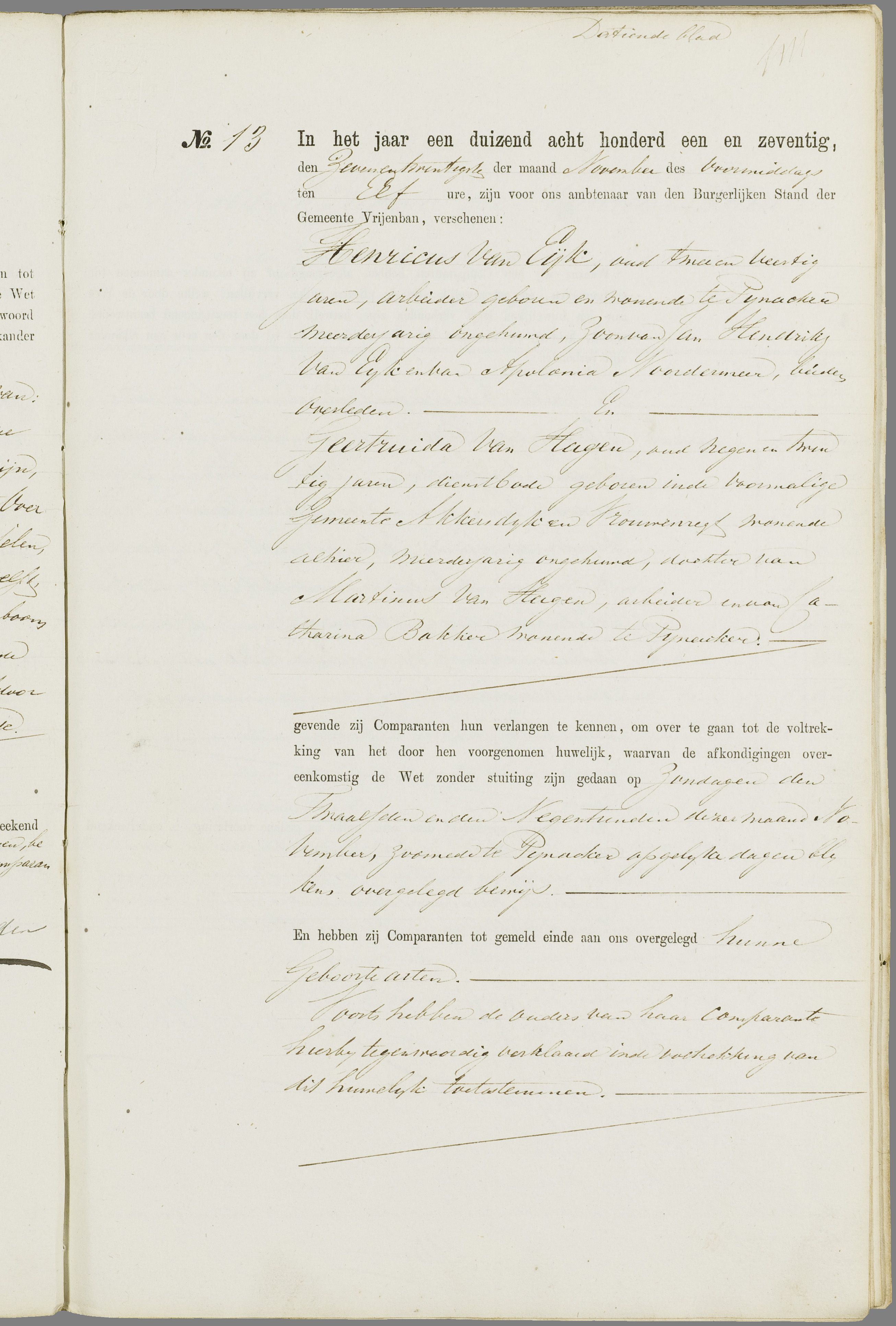 Scan 232 uit het bronpakket: Vrijenban: register van huwelijks- en echtscheidingsakten, 1863–1872