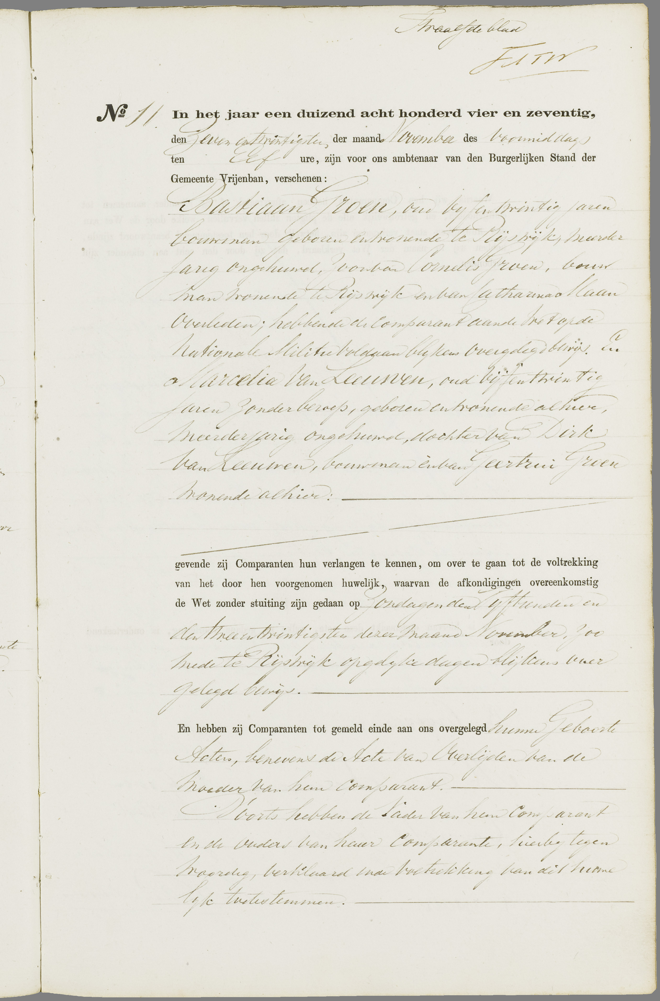 Scan 44 uit het bronpakket: Vrijenban: register van huwelijks- en echtscheidingsakten, 1873–1882