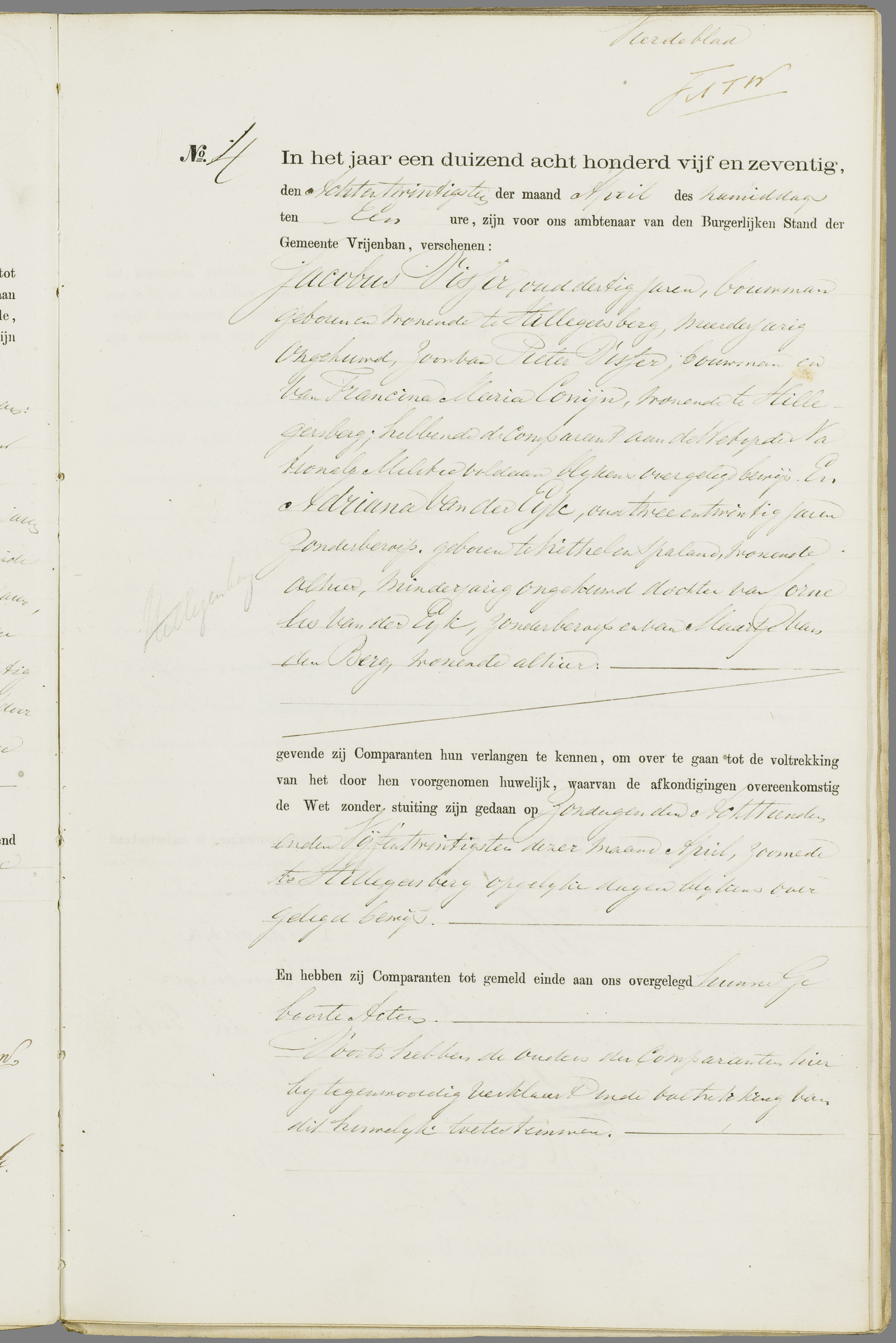 Scan 54 uit het bronpakket: Vrijenban: register van huwelijks- en echtscheidingsakten, 1873–1882