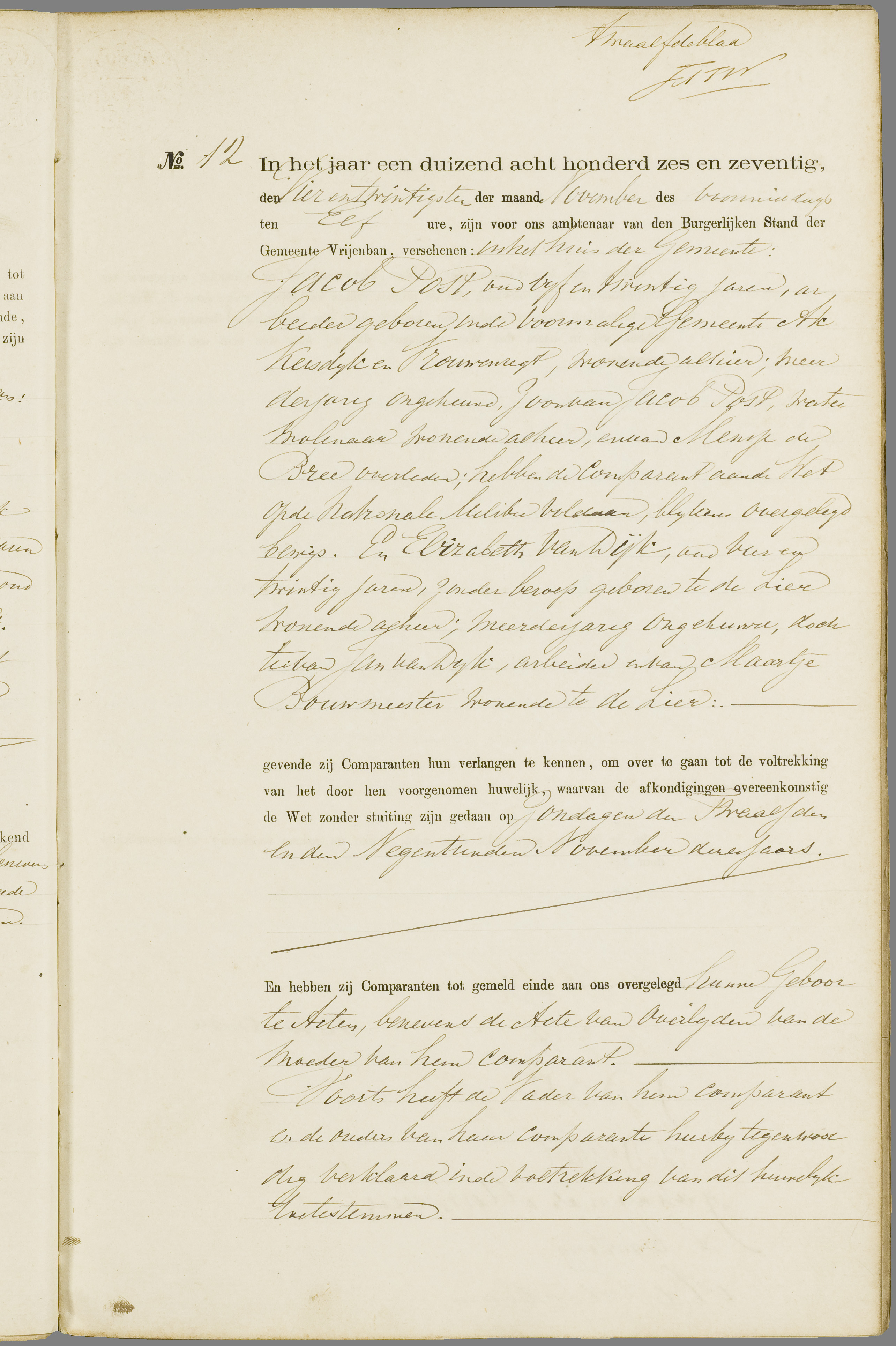 Scan 114 uit het bronpakket: Vrijenban: register van huwelijks- en echtscheidingsakten, 1873–1882