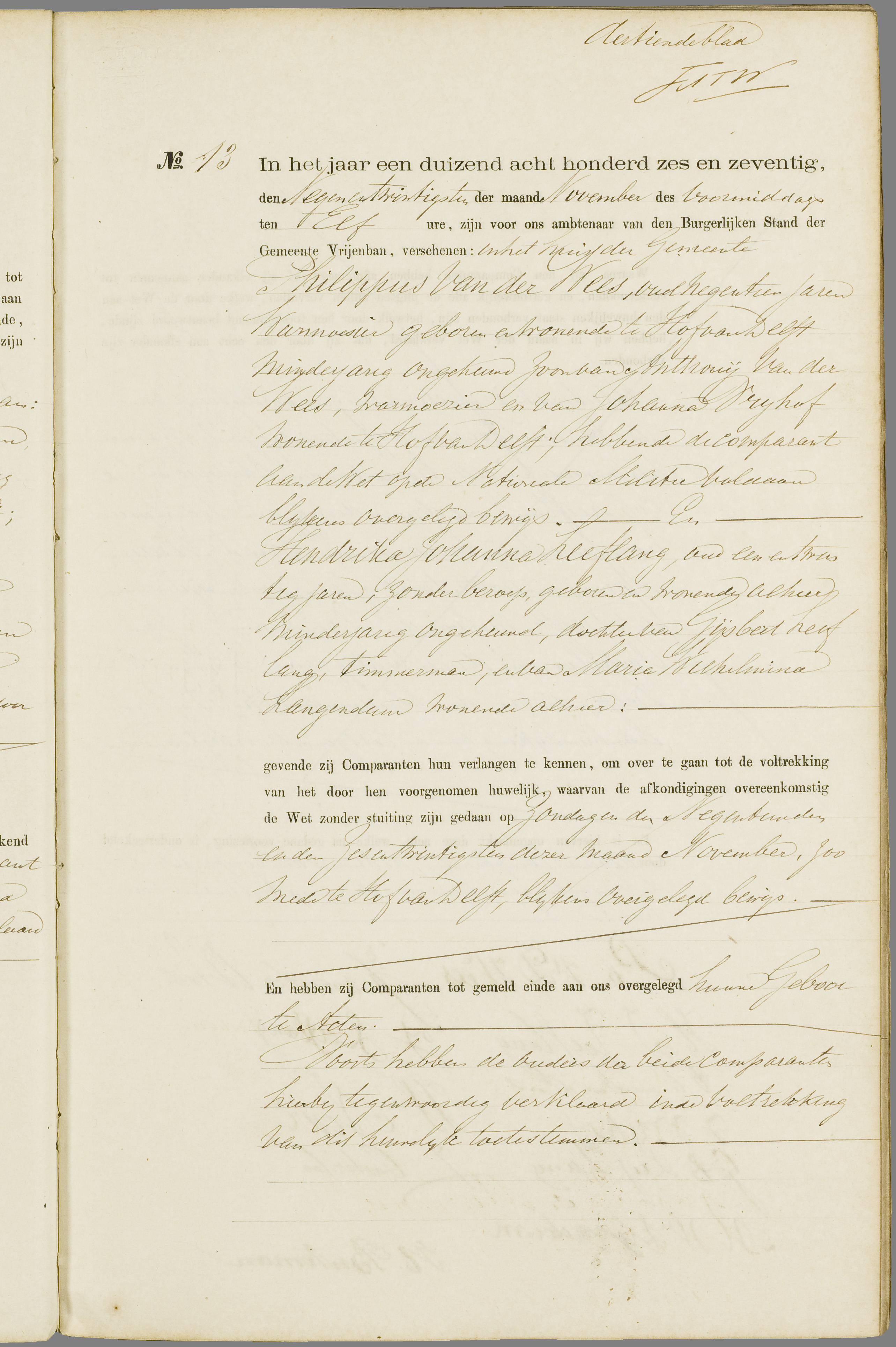 Scan 116 uit het bronpakket: Vrijenban: register van huwelijks- en echtscheidingsakten, 1873–1882