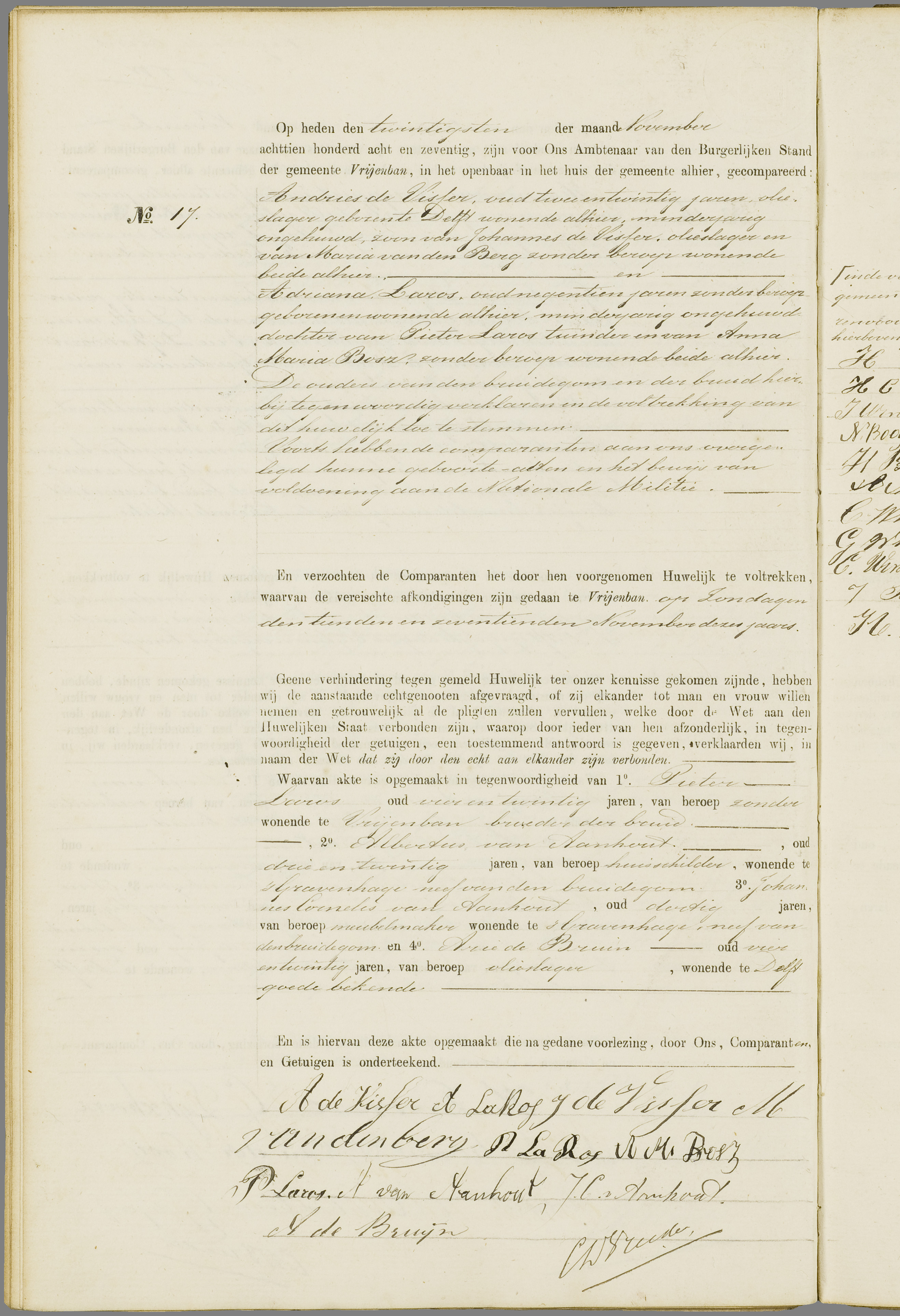 Scan 183 uit het bronpakket: Vrijenban: register van huwelijks- en echtscheidingsakten, 1873–1882