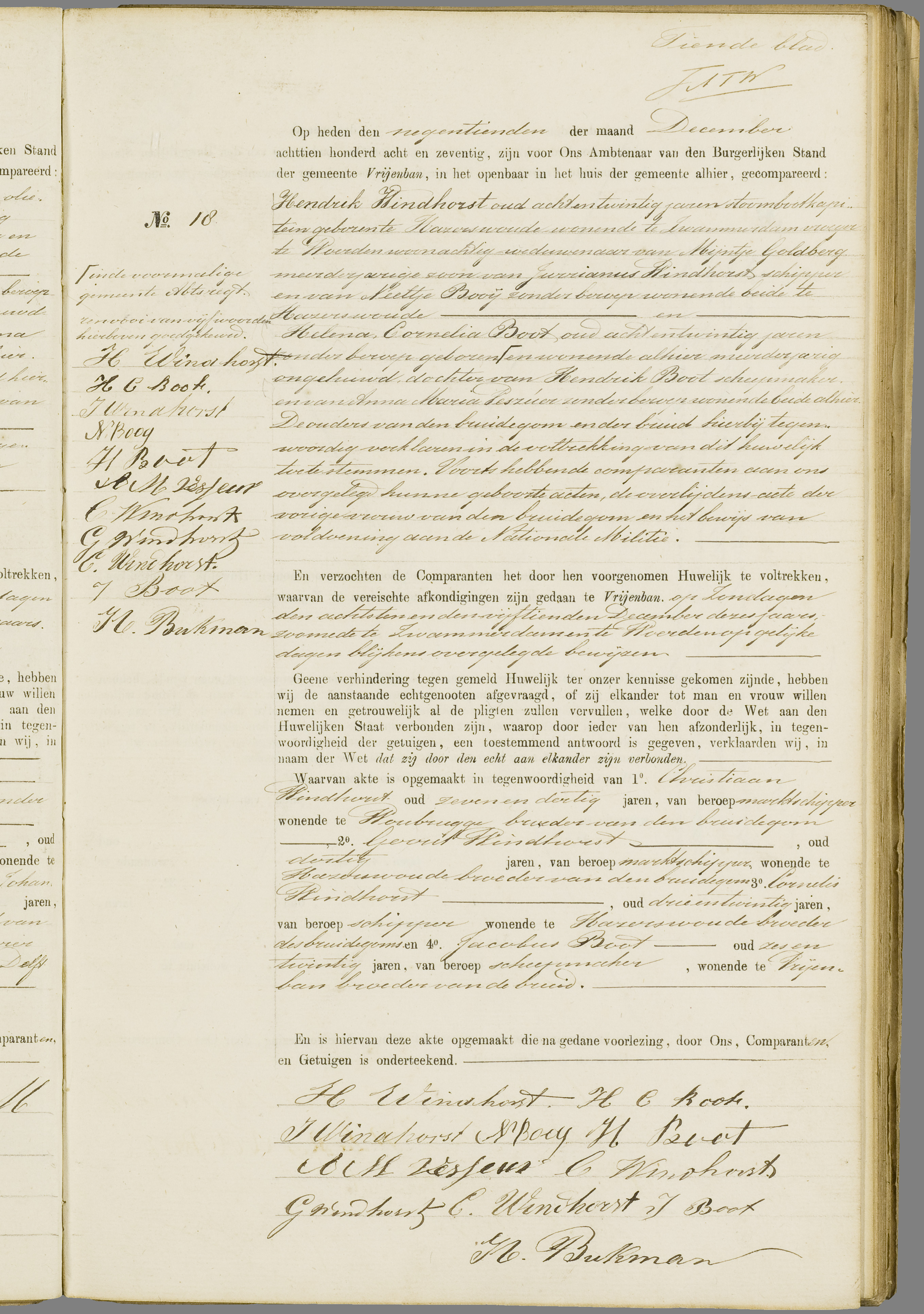 Scan 184 uit het bronpakket: Vrijenban: register van huwelijks- en echtscheidingsakten, 1873–1882
