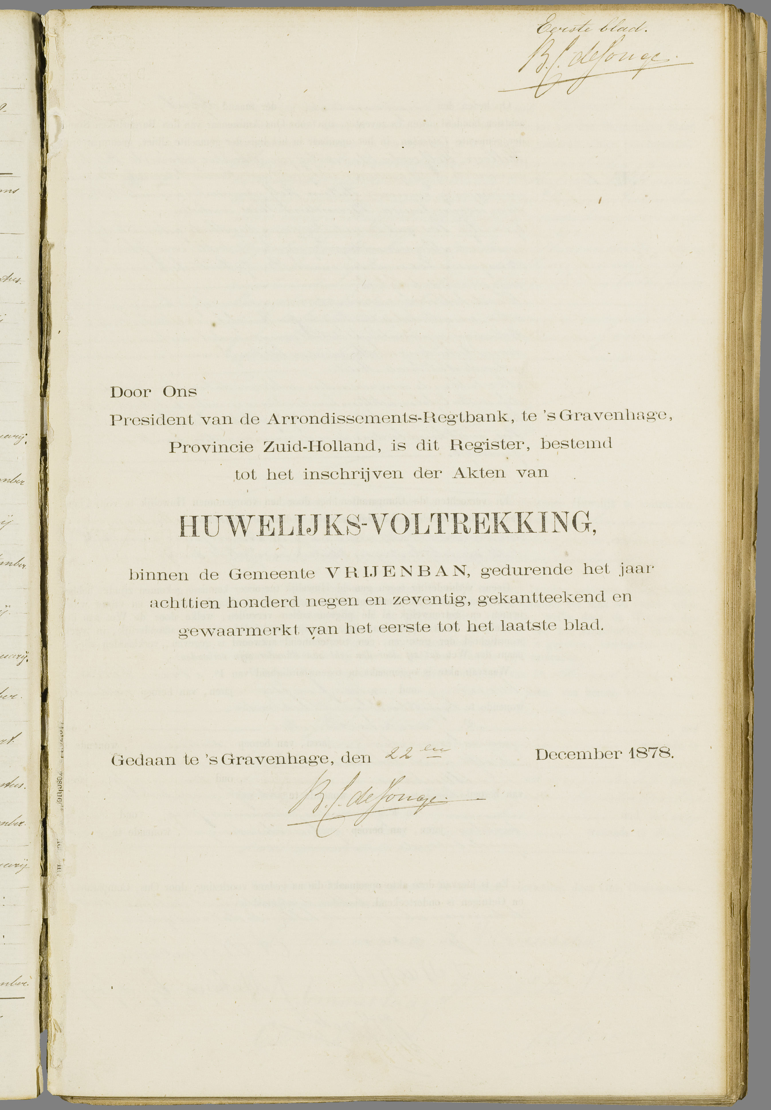 Scan 186 uit het bronpakket: Vrijenban: register van huwelijks- en echtscheidingsakten, 1873–1882