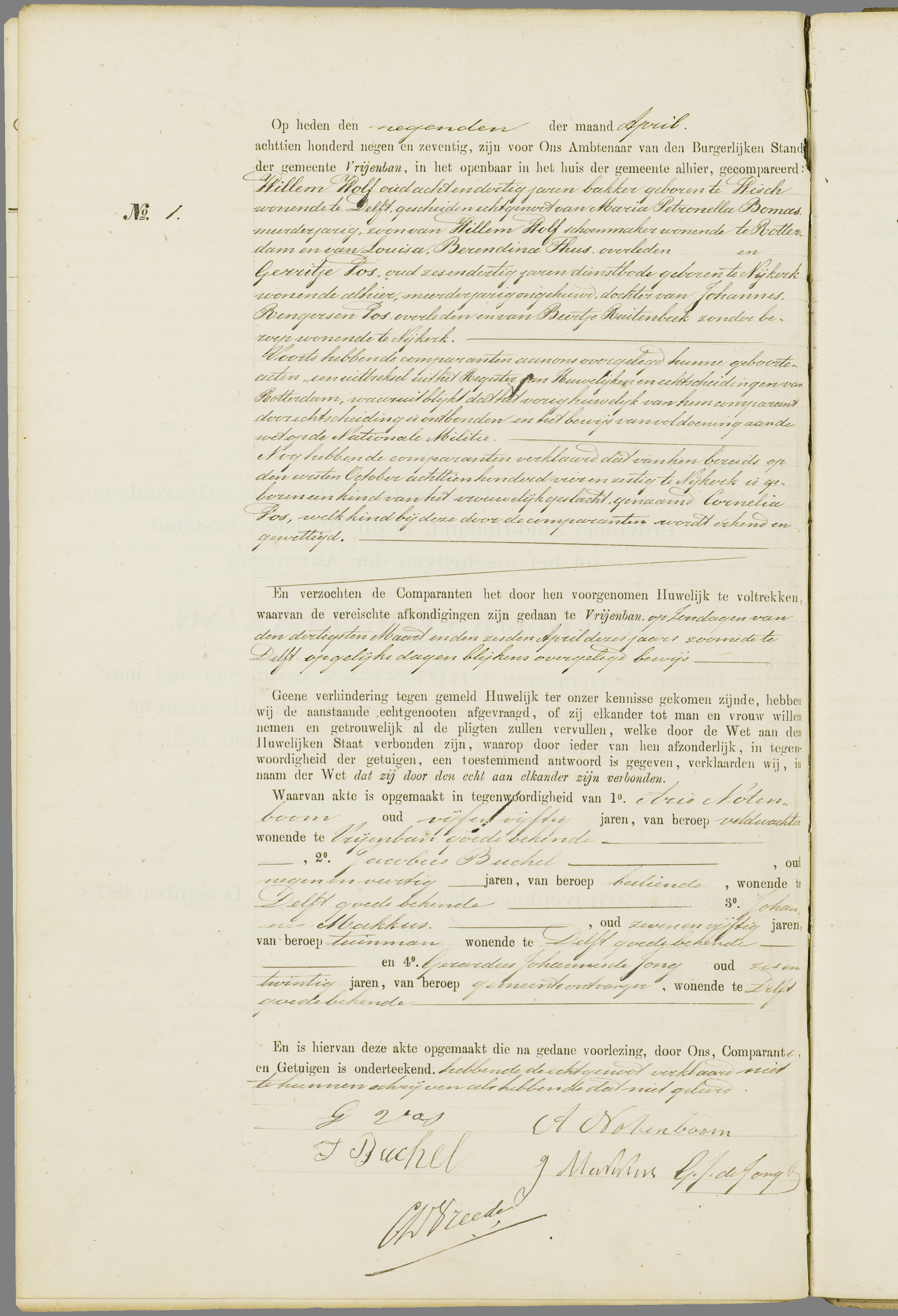 Scan 187 uit het bronpakket: Vrijenban: register van huwelijks- en echtscheidingsakten, 1873–1882