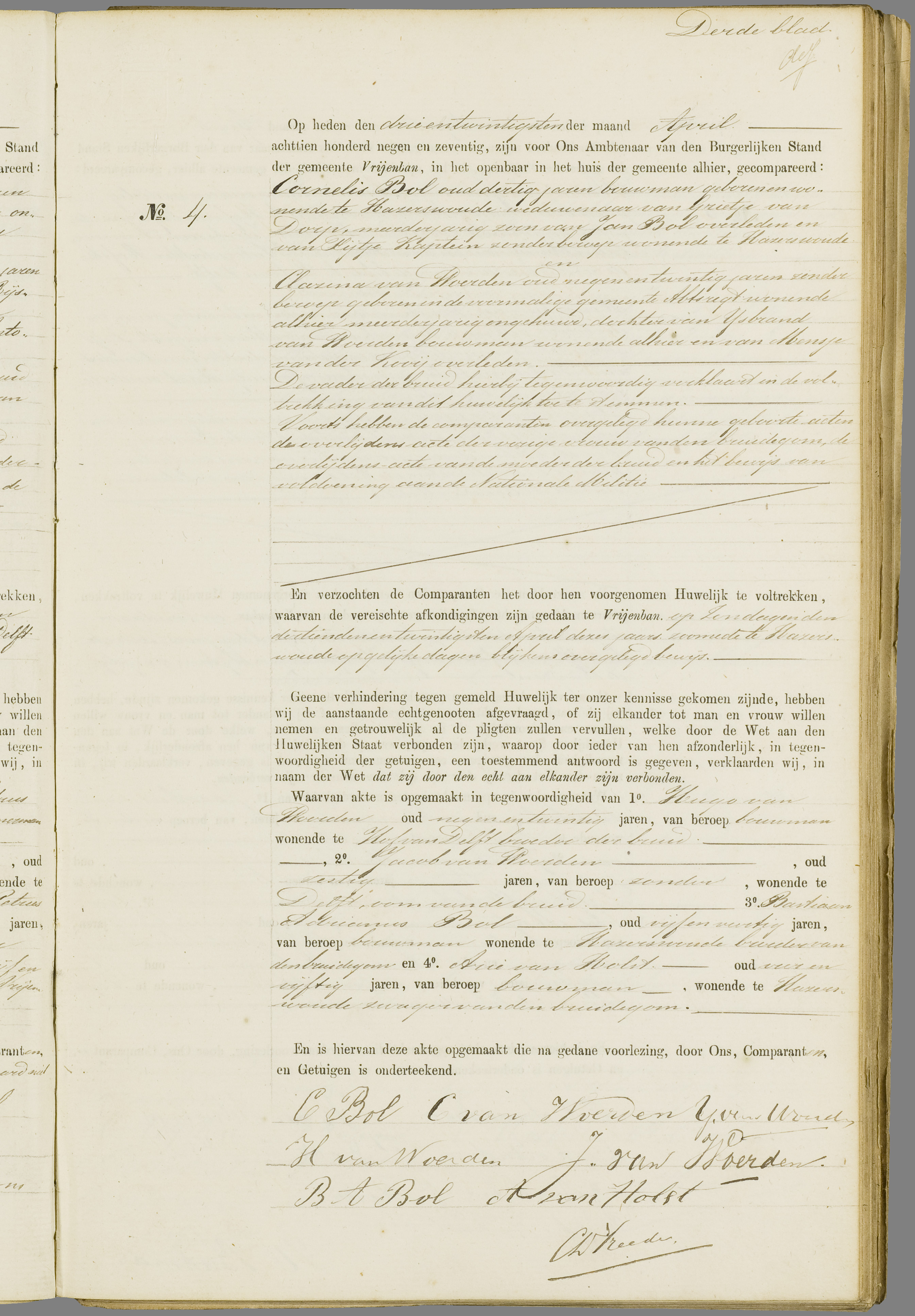Scan 190 uit het bronpakket: Vrijenban: register van huwelijks- en echtscheidingsakten, 1873–1882