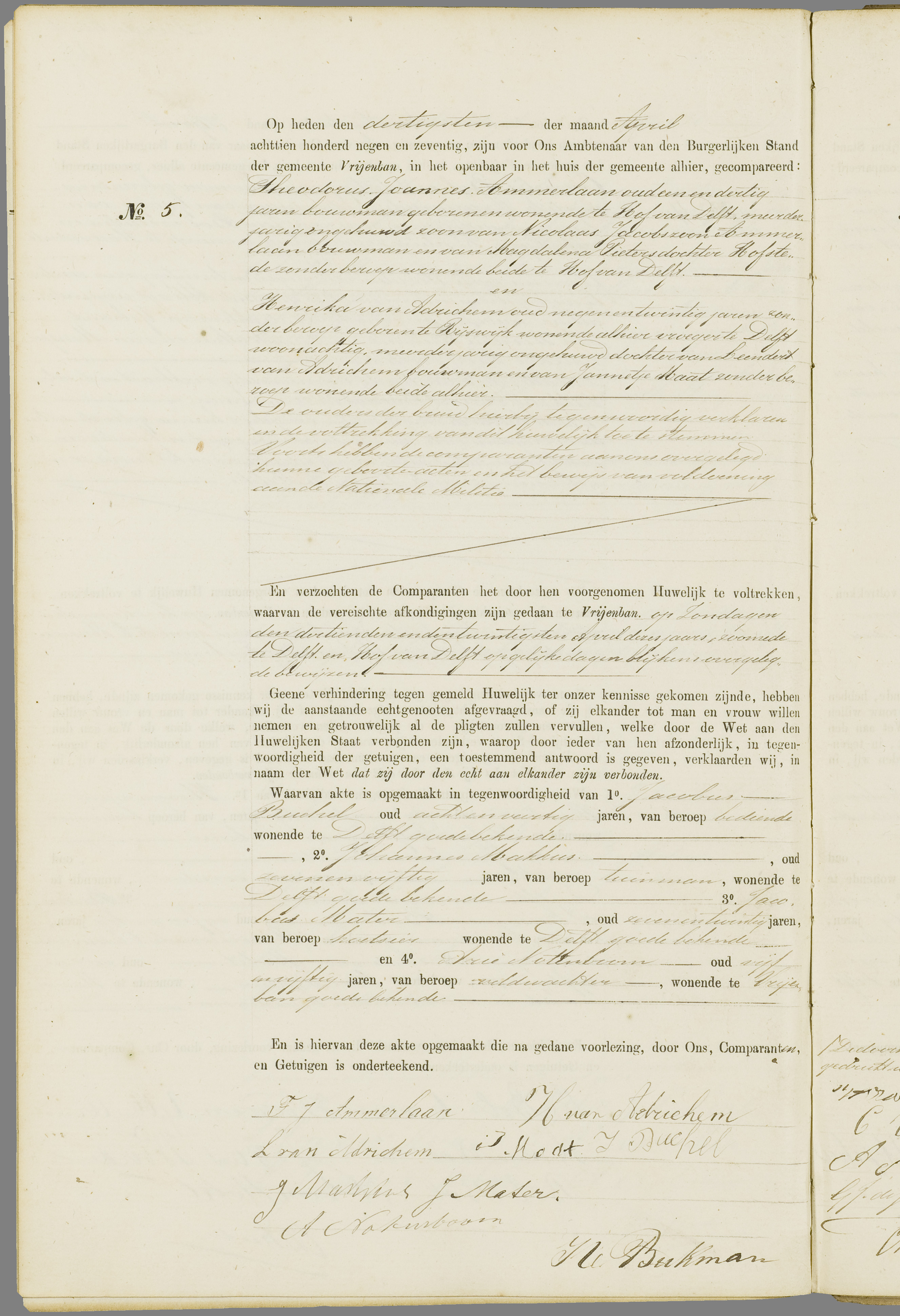 Scan 191 uit het bronpakket: Vrijenban: register van huwelijks- en echtscheidingsakten, 1873–1882