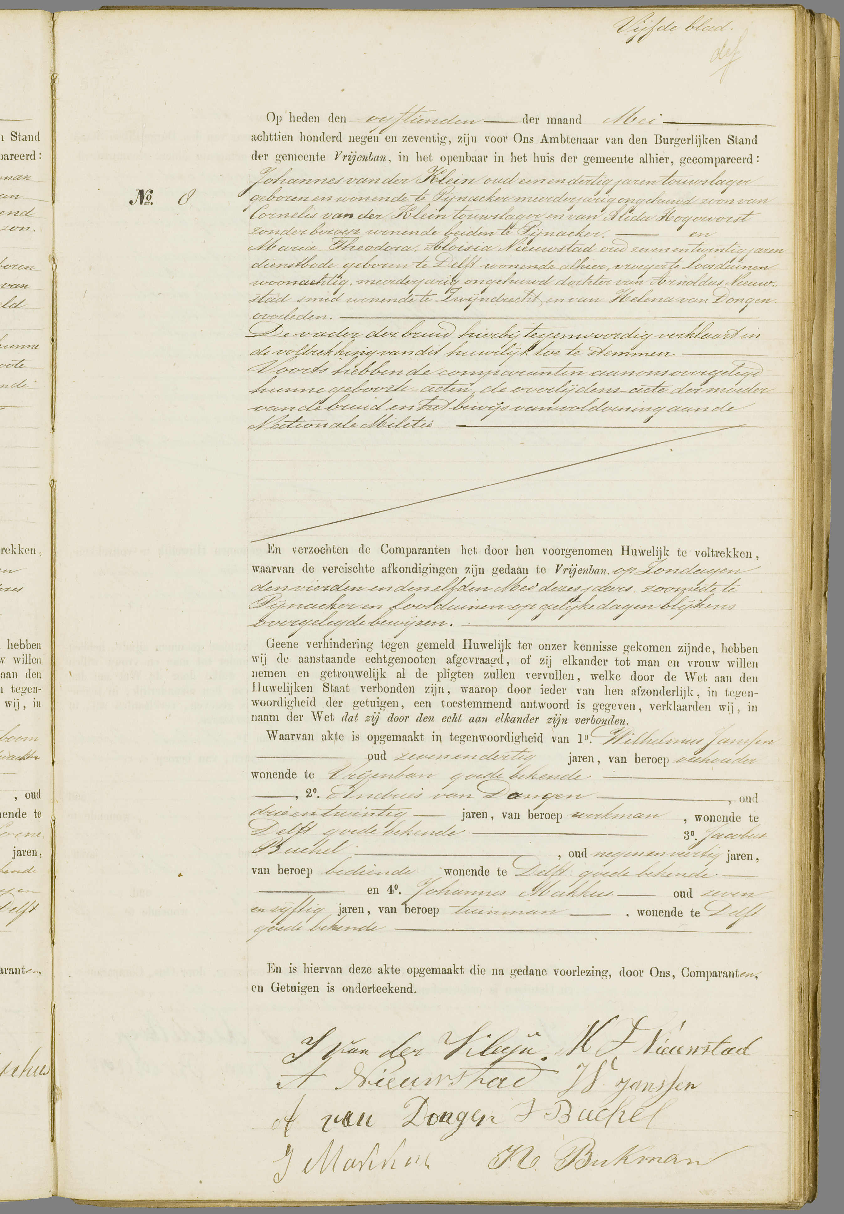 Scan 194 uit het bronpakket: Vrijenban: register van huwelijks- en echtscheidingsakten, 1873–1882