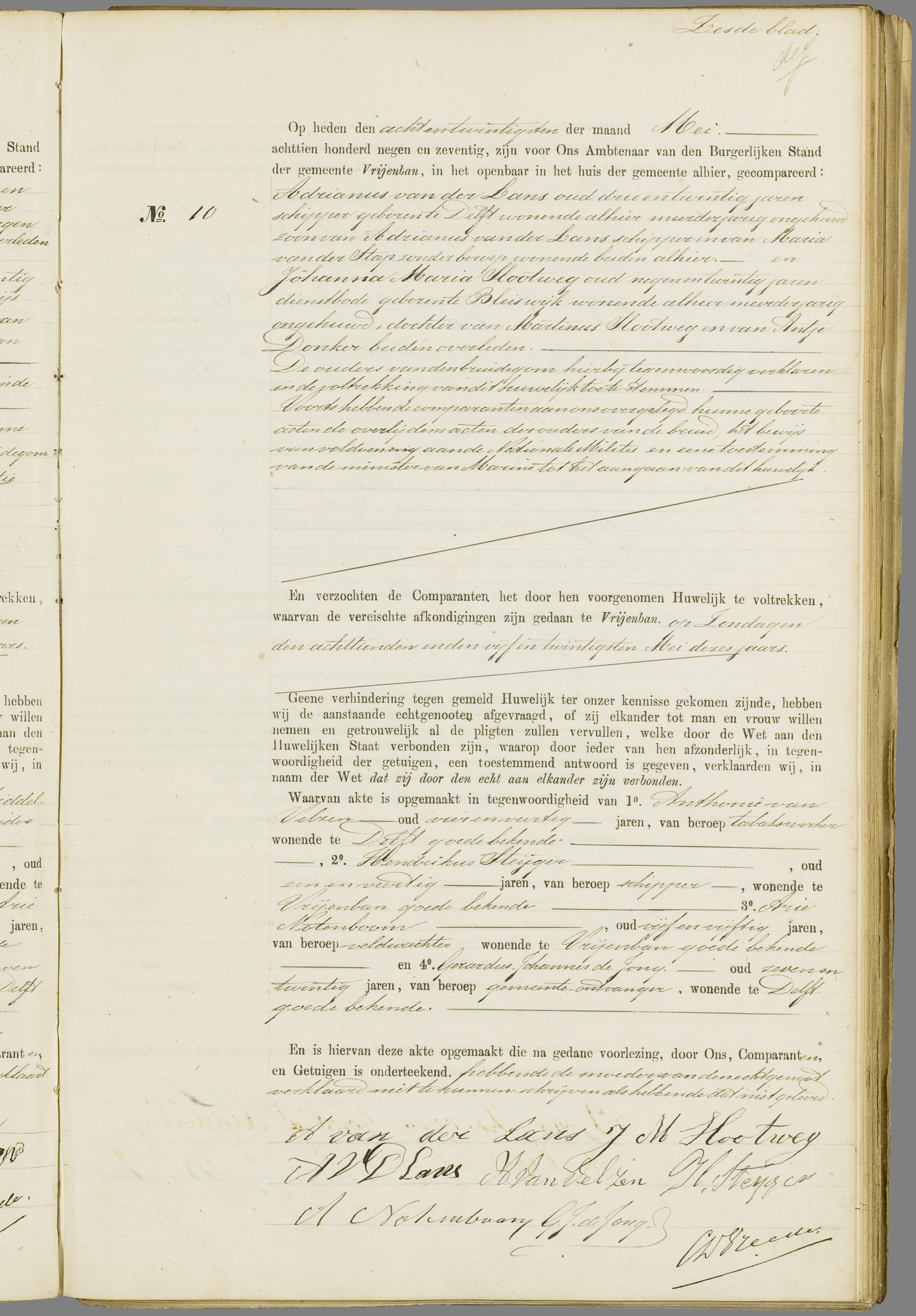 Scan 196 uit het bronpakket: Vrijenban: register van huwelijks- en echtscheidingsakten, 1873–1882