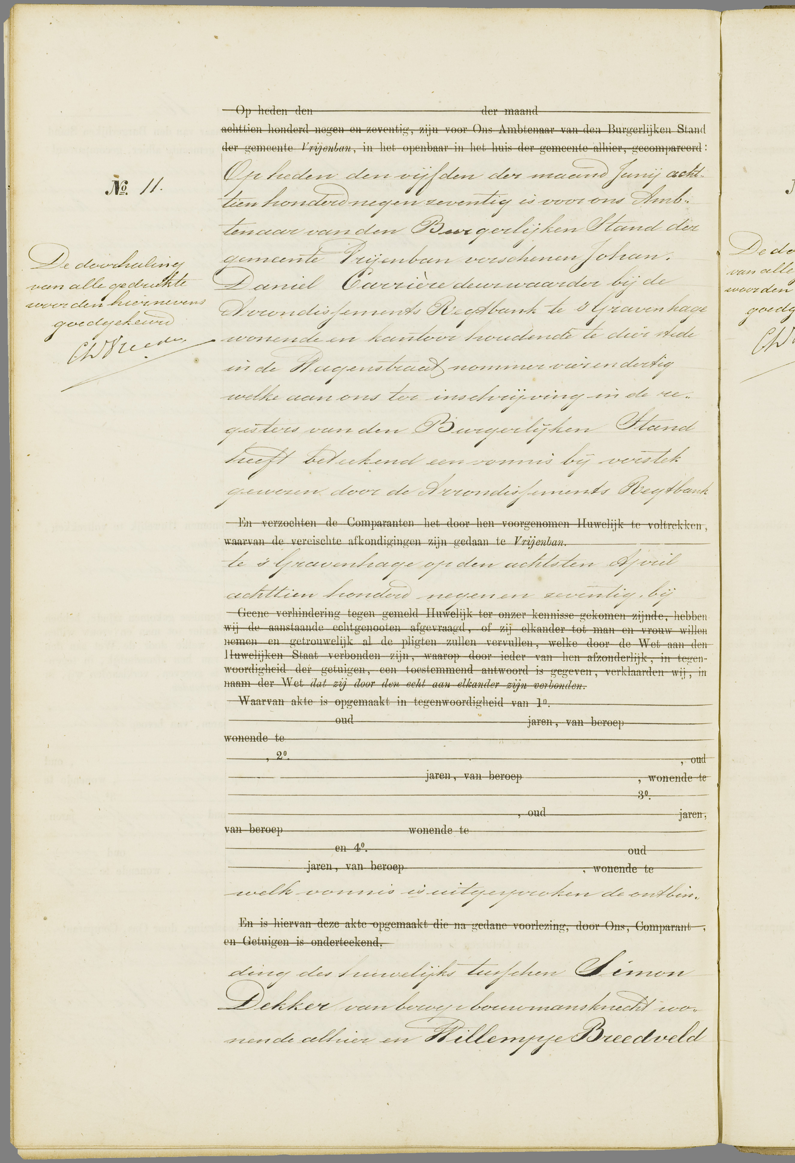 Scan 197 uit het bronpakket: Vrijenban: register van huwelijks- en echtscheidingsakten, 1873–1882