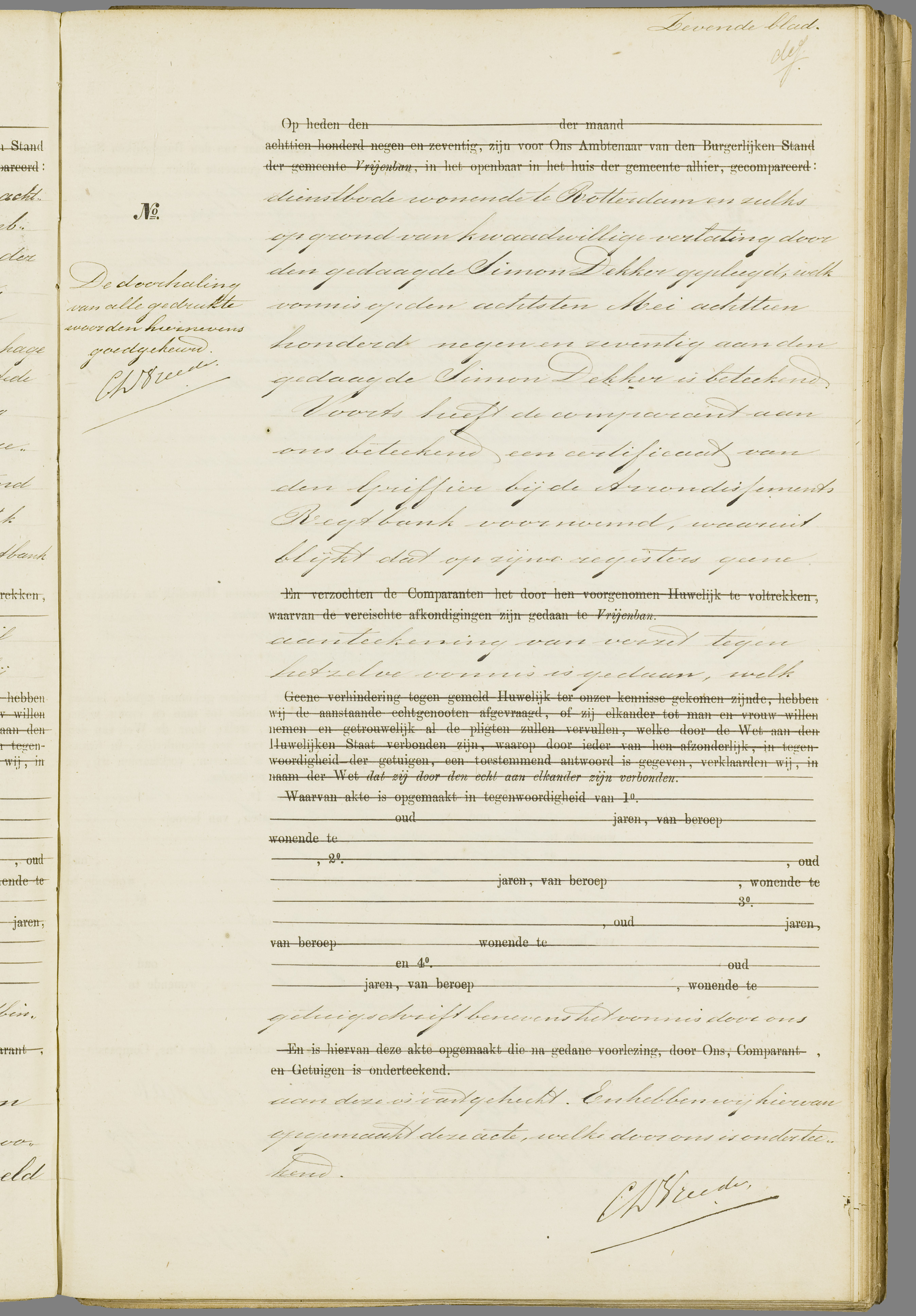 Scan 198 uit het bronpakket: Vrijenban: register van huwelijks- en echtscheidingsakten, 1873–1882