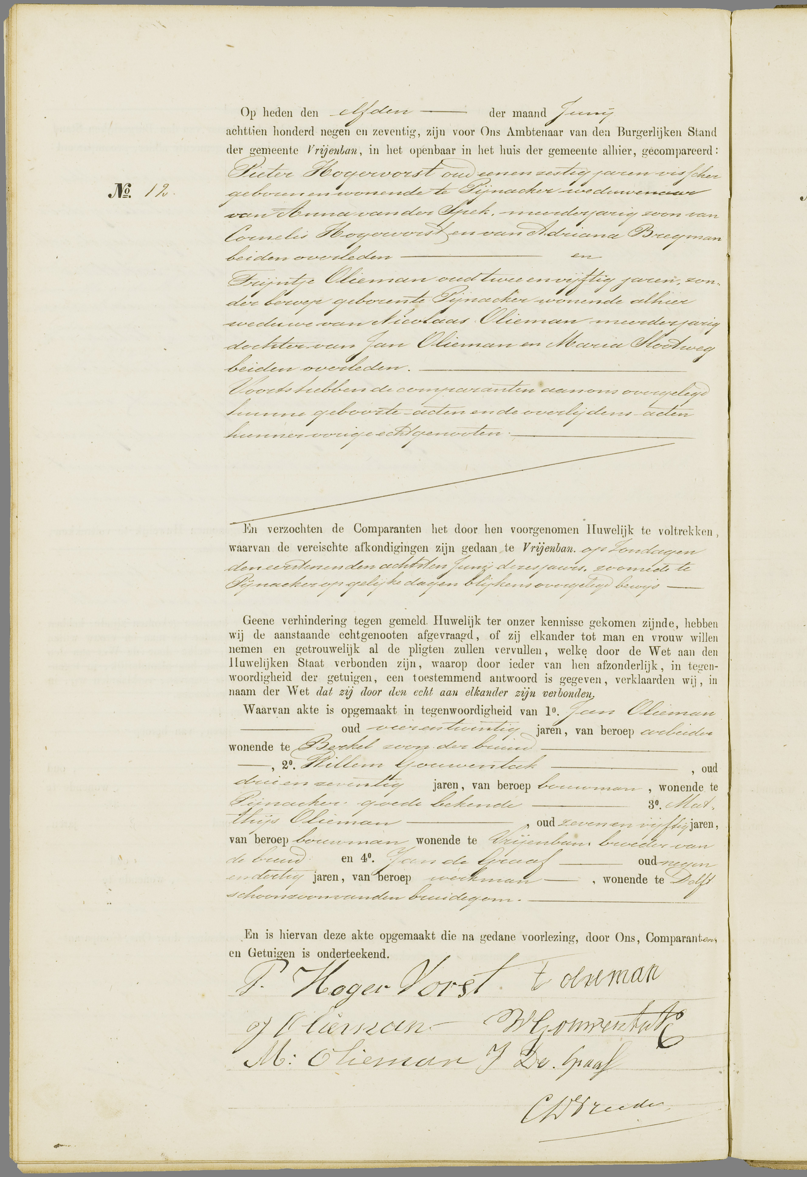Scan 199 uit het bronpakket: Vrijenban: register van huwelijks- en echtscheidingsakten, 1873–1882