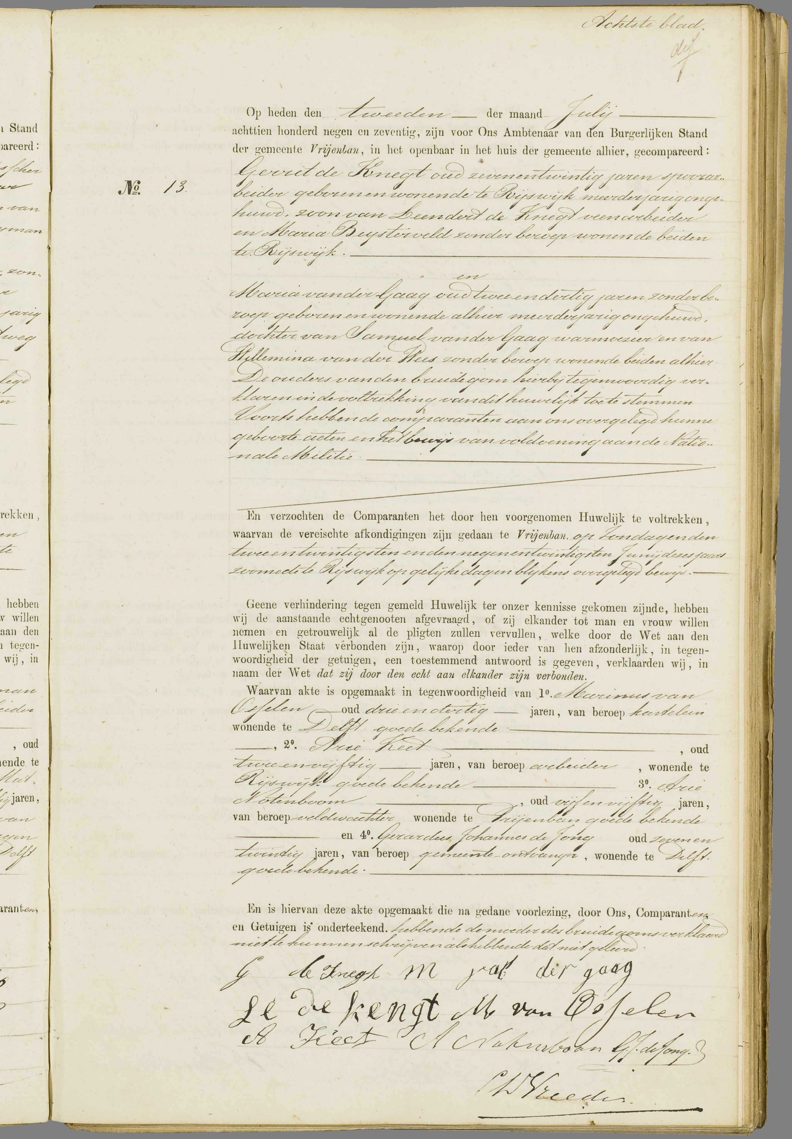 Scan 200 uit het bronpakket: Vrijenban: register van huwelijks- en echtscheidingsakten, 1873–1882