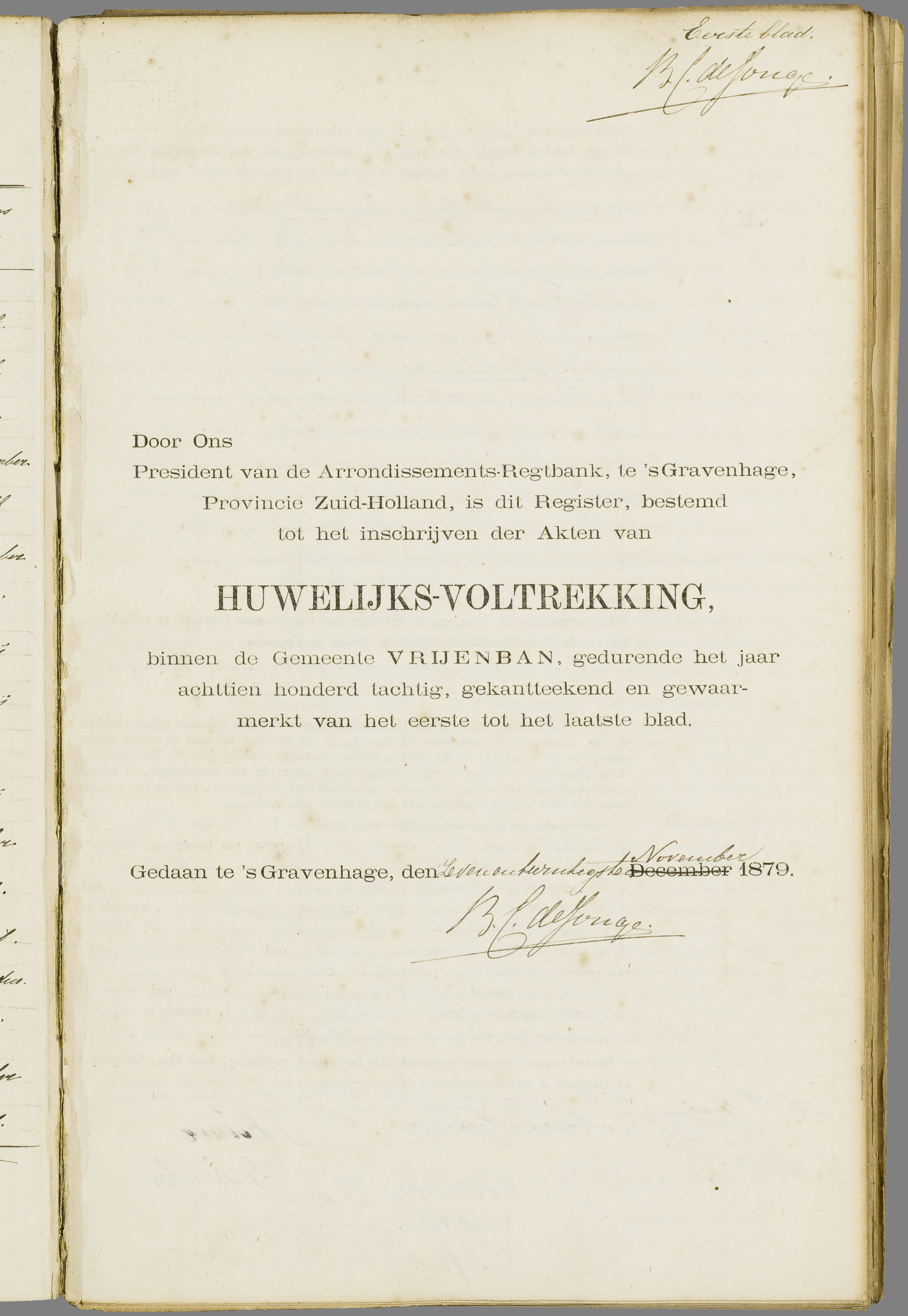 Scan 208 uit het bronpakket: Vrijenban: register van huwelijks- en echtscheidingsakten, 1873–1882