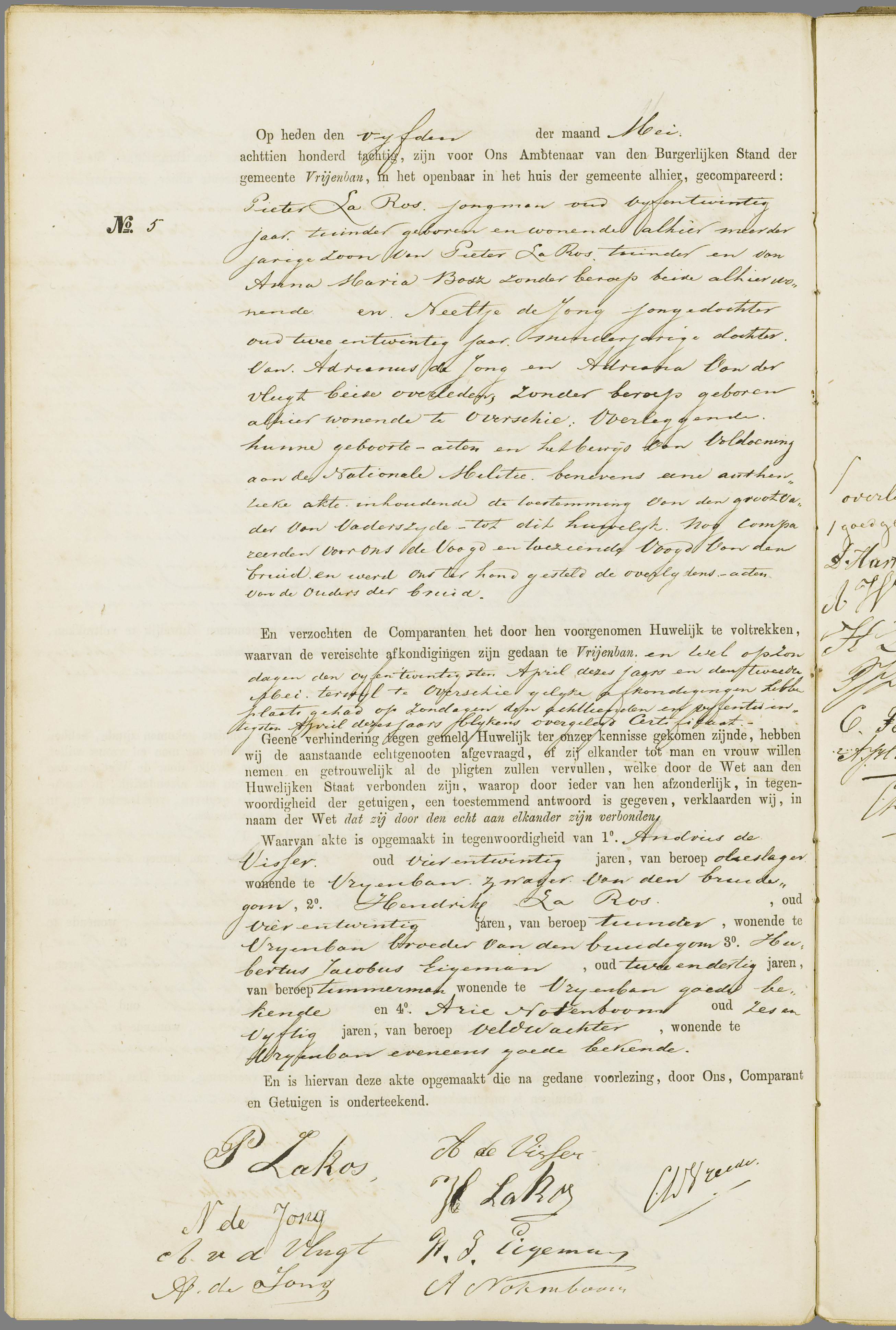 Scan 213 uit het bronpakket: Vrijenban: register van huwelijks- en echtscheidingsakten, 1873–1882