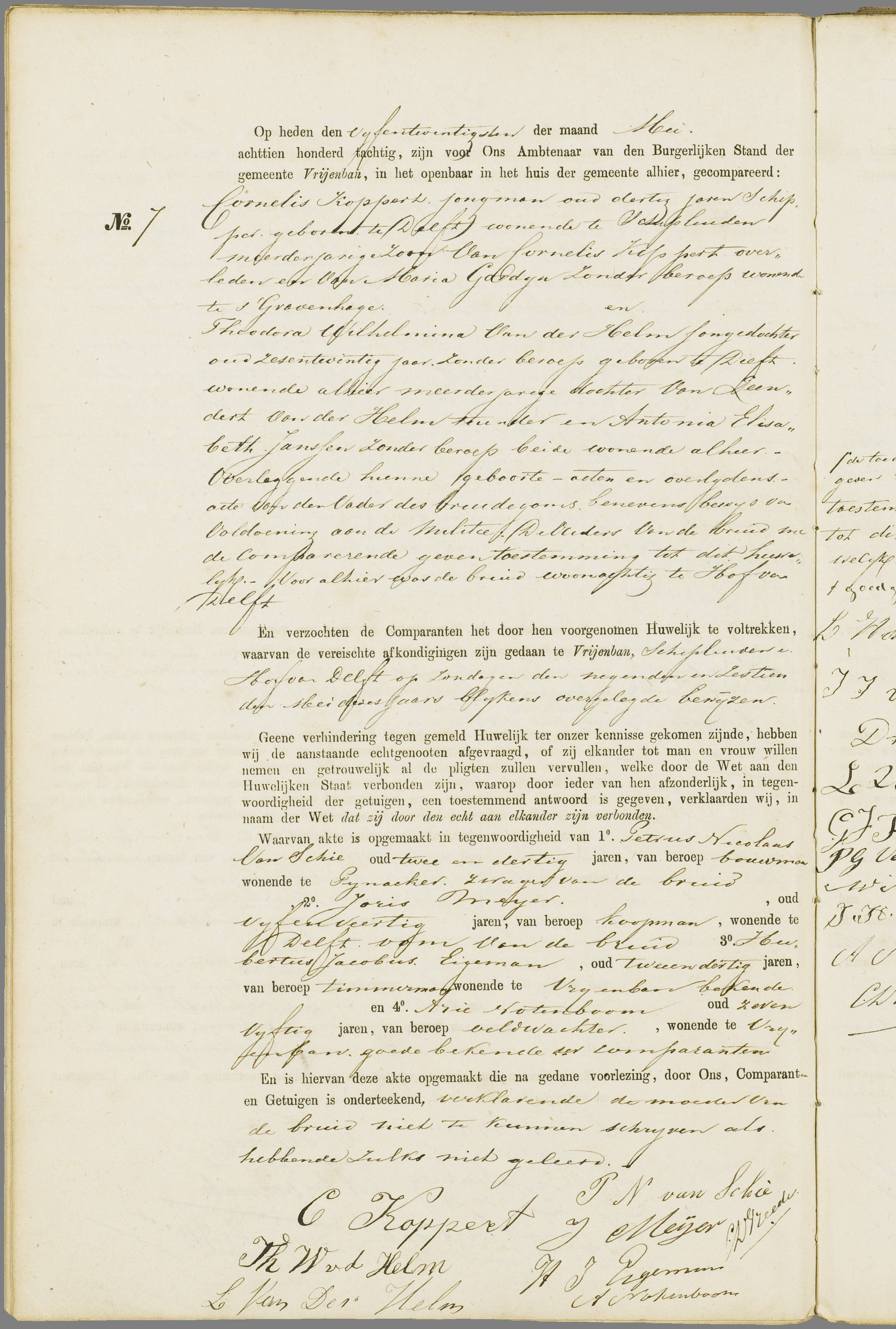 Scan 215 uit het bronpakket: Vrijenban: register van huwelijks- en echtscheidingsakten, 1873–1882