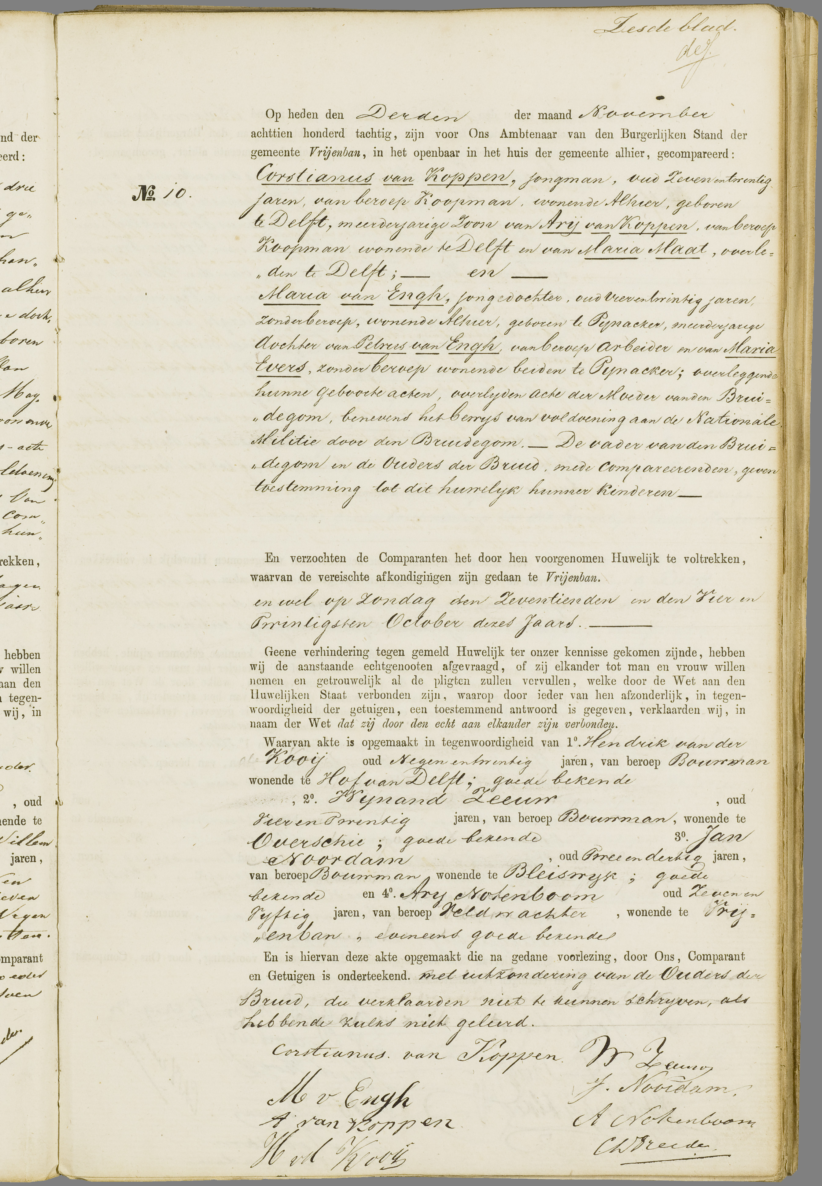 Scan 218 uit het bronpakket: Vrijenban: register van huwelijks- en echtscheidingsakten, 1873–1882