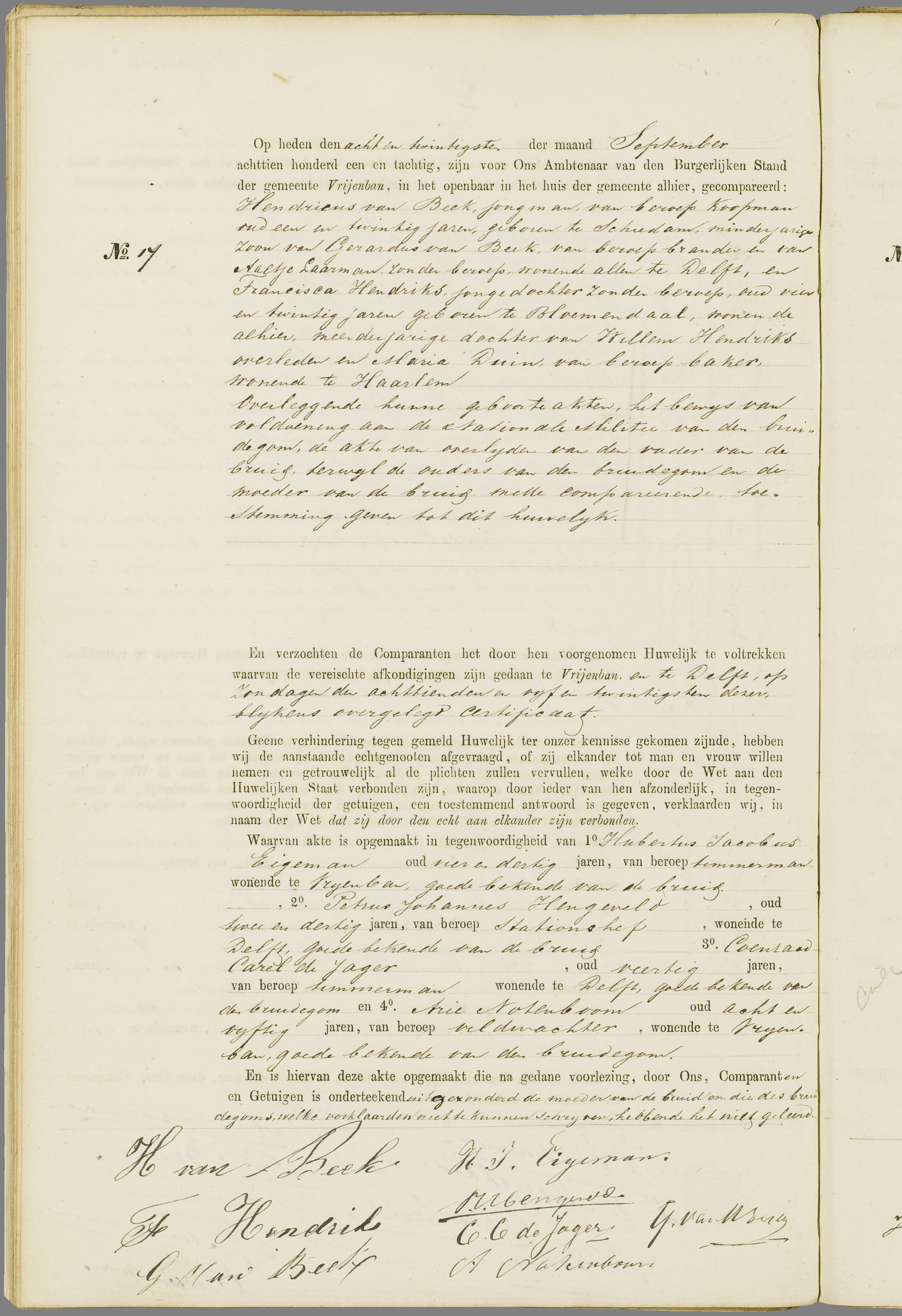 Scan 241 uit het bronpakket: Vrijenban: register van huwelijks- en echtscheidingsakten, 1873–1882