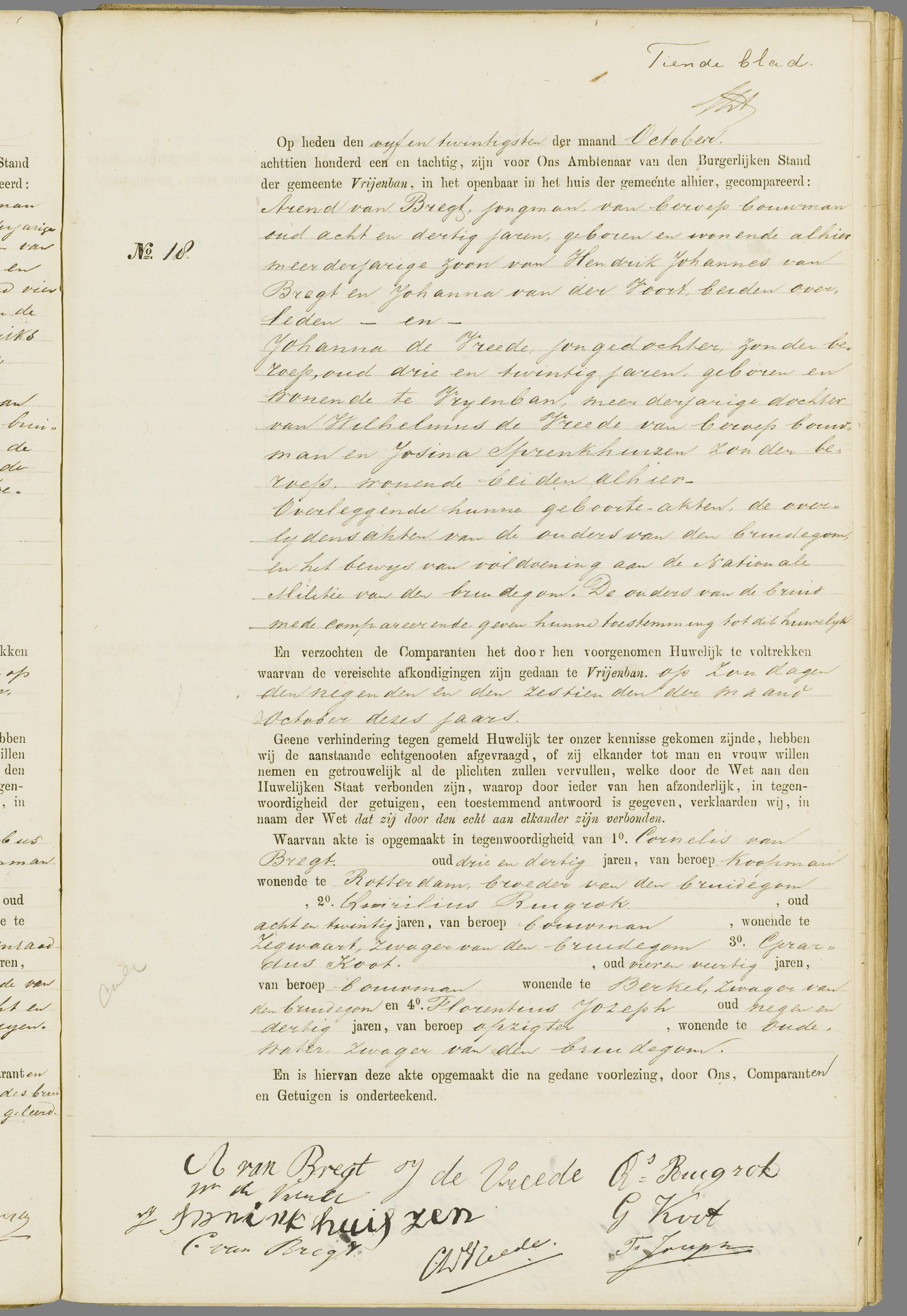 Scan 242 uit het bronpakket: Vrijenban: register van huwelijks- en echtscheidingsakten, 1873–1882