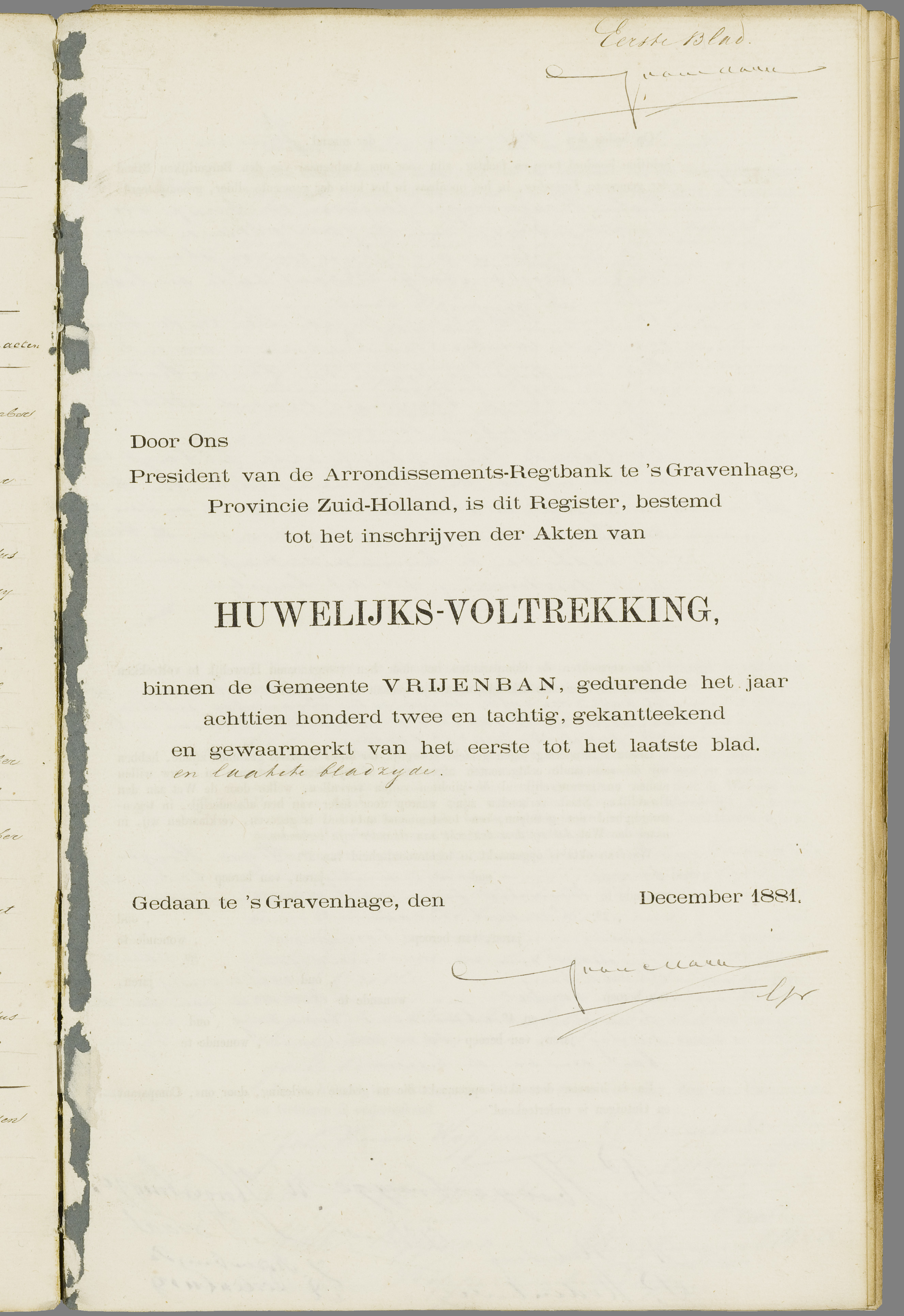 Scan 246 uit het bronpakket: Vrijenban: register van huwelijks- en echtscheidingsakten, 1873–1882