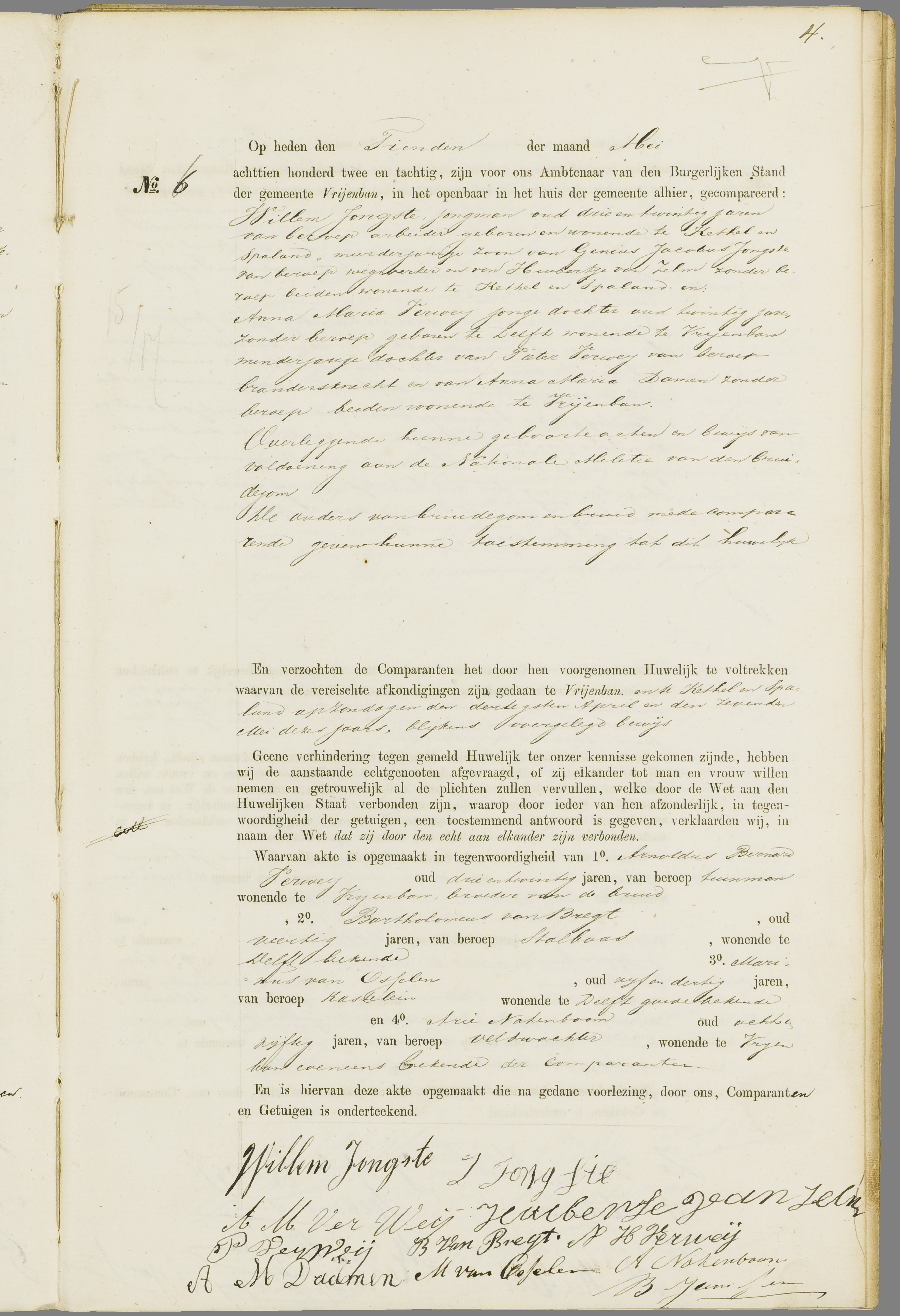 Scan 252 uit het bronpakket: Vrijenban: register van huwelijks- en echtscheidingsakten, 1873–1882