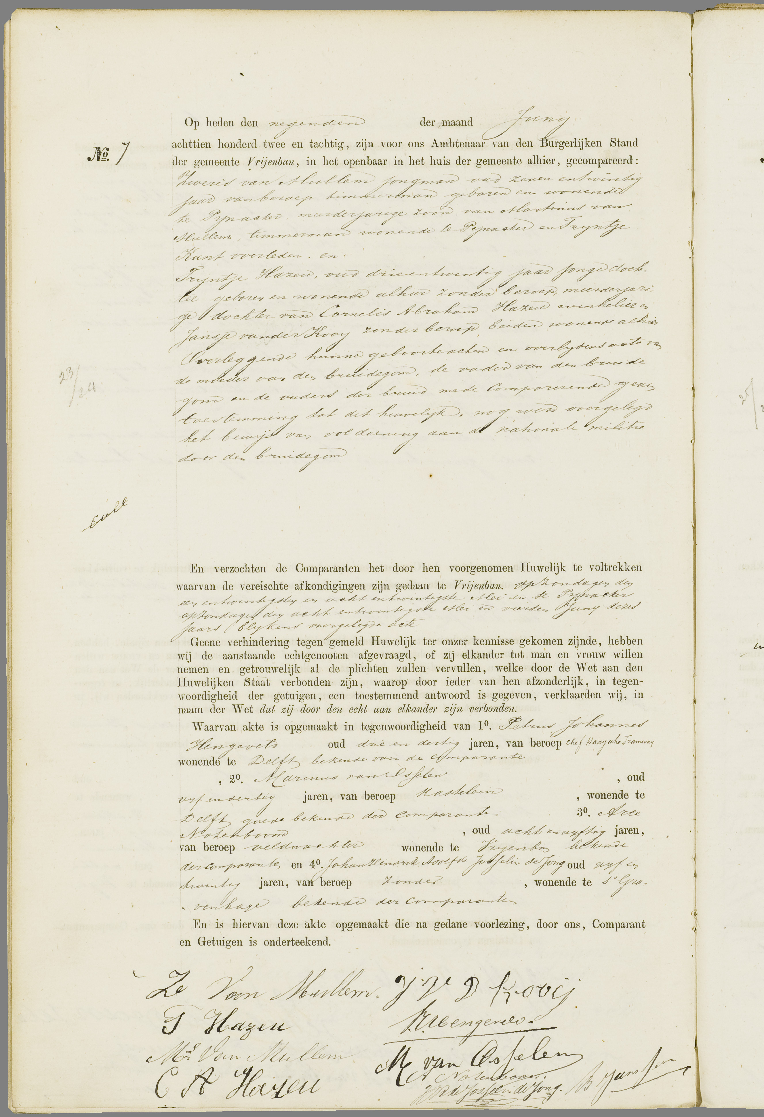 Scan 253 uit het bronpakket: Vrijenban: register van huwelijks- en echtscheidingsakten, 1873–1882