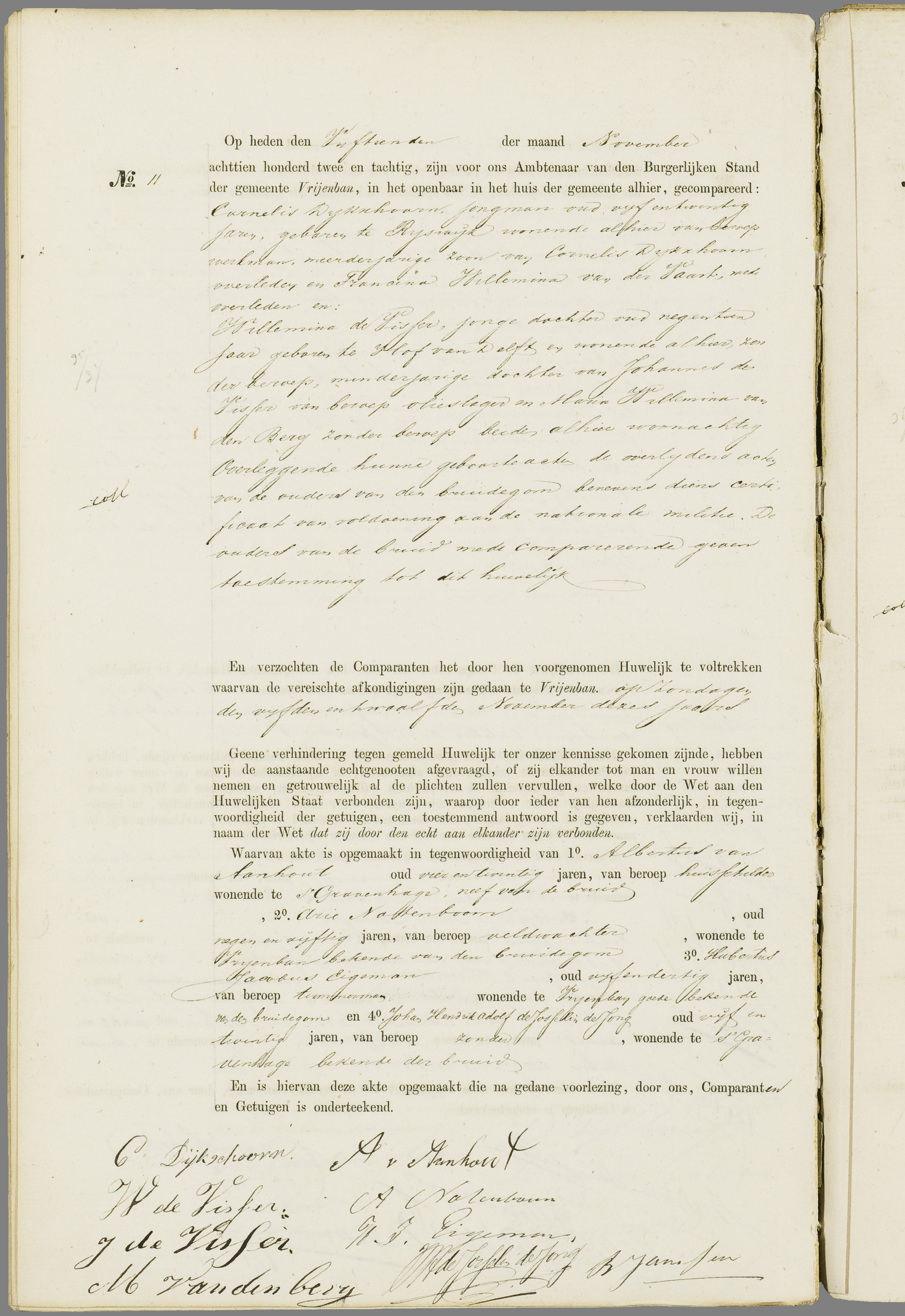 Scan 257 uit het bronpakket: Vrijenban: register van huwelijks- en echtscheidingsakten, 1873–1882