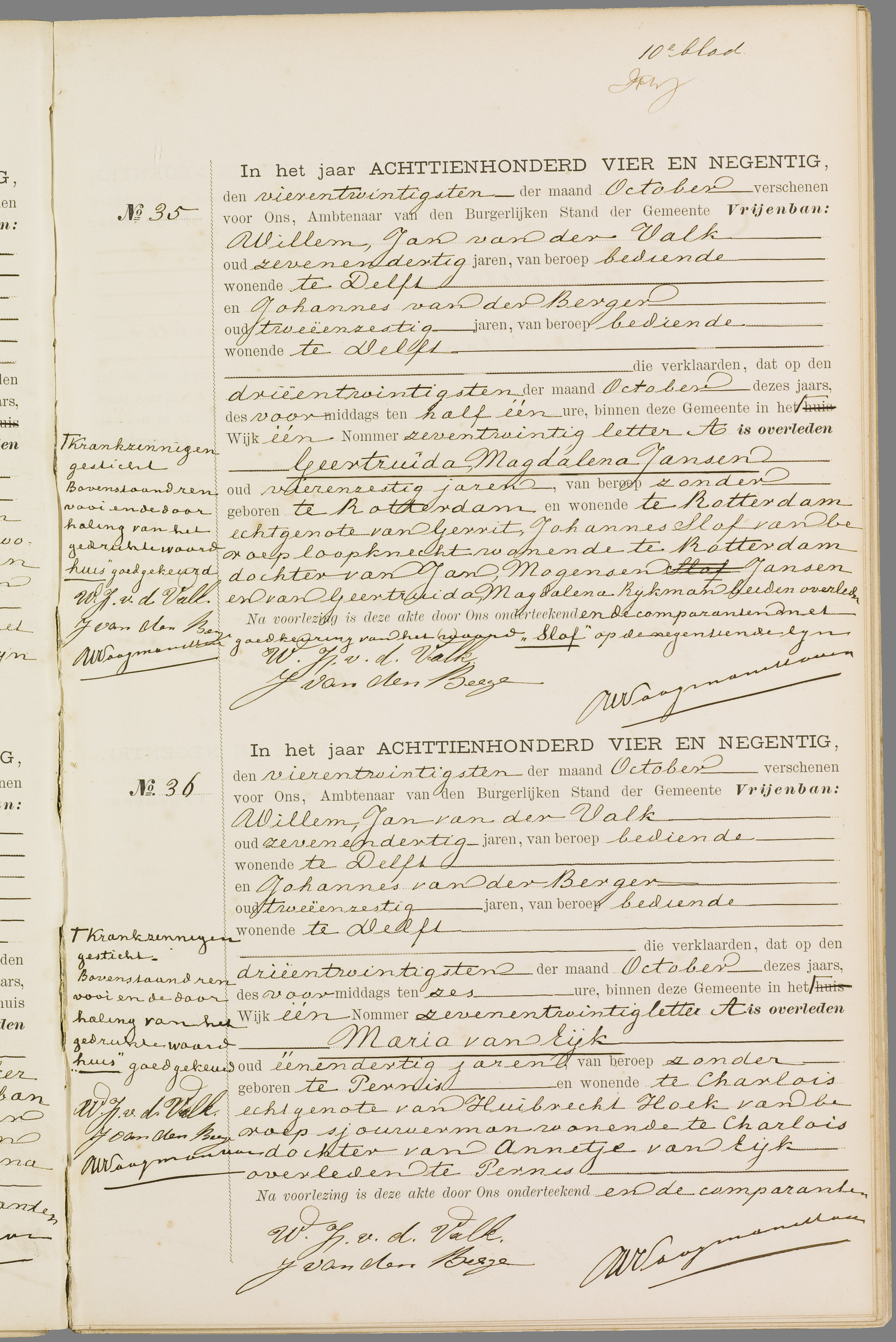 Scan 46 uit het bronpakket: Vrijenban: overlijdensakten 1893–1902