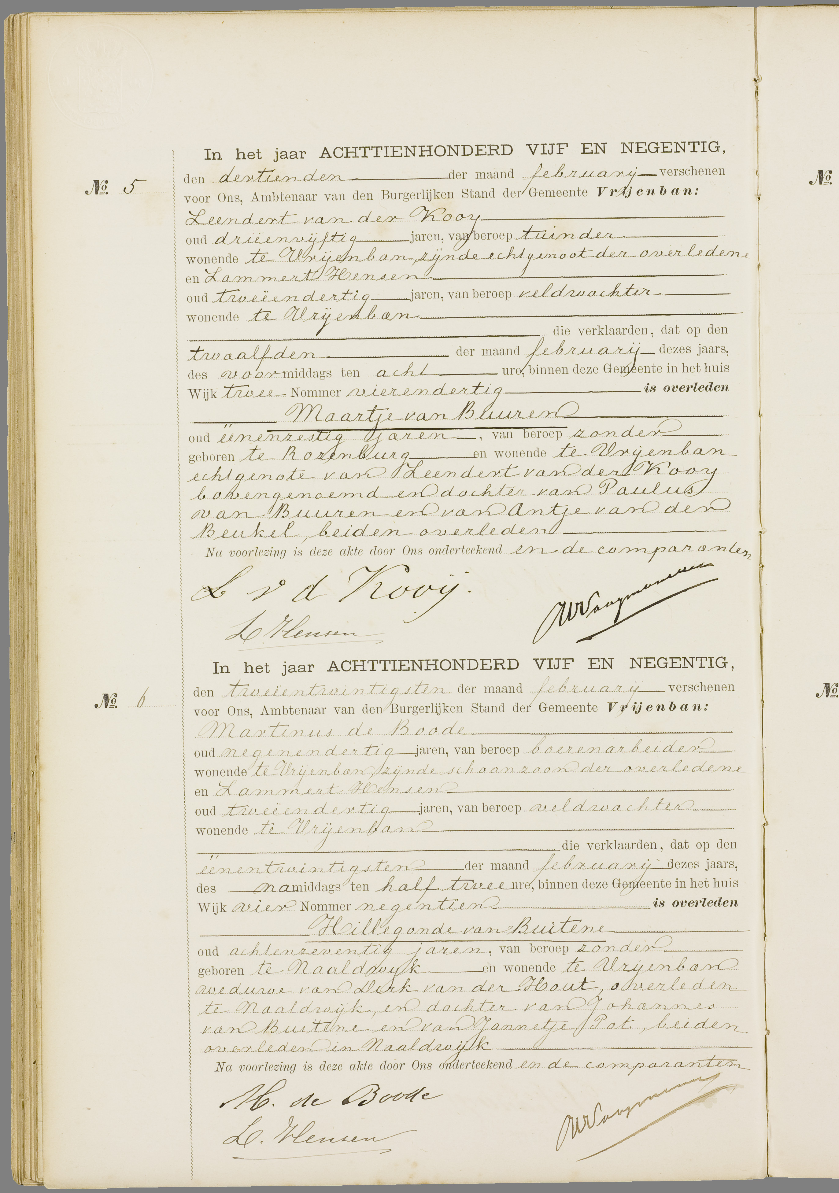 Scan 61 uit het bronpakket: Vrijenban: overlijdensakten 1893–1902