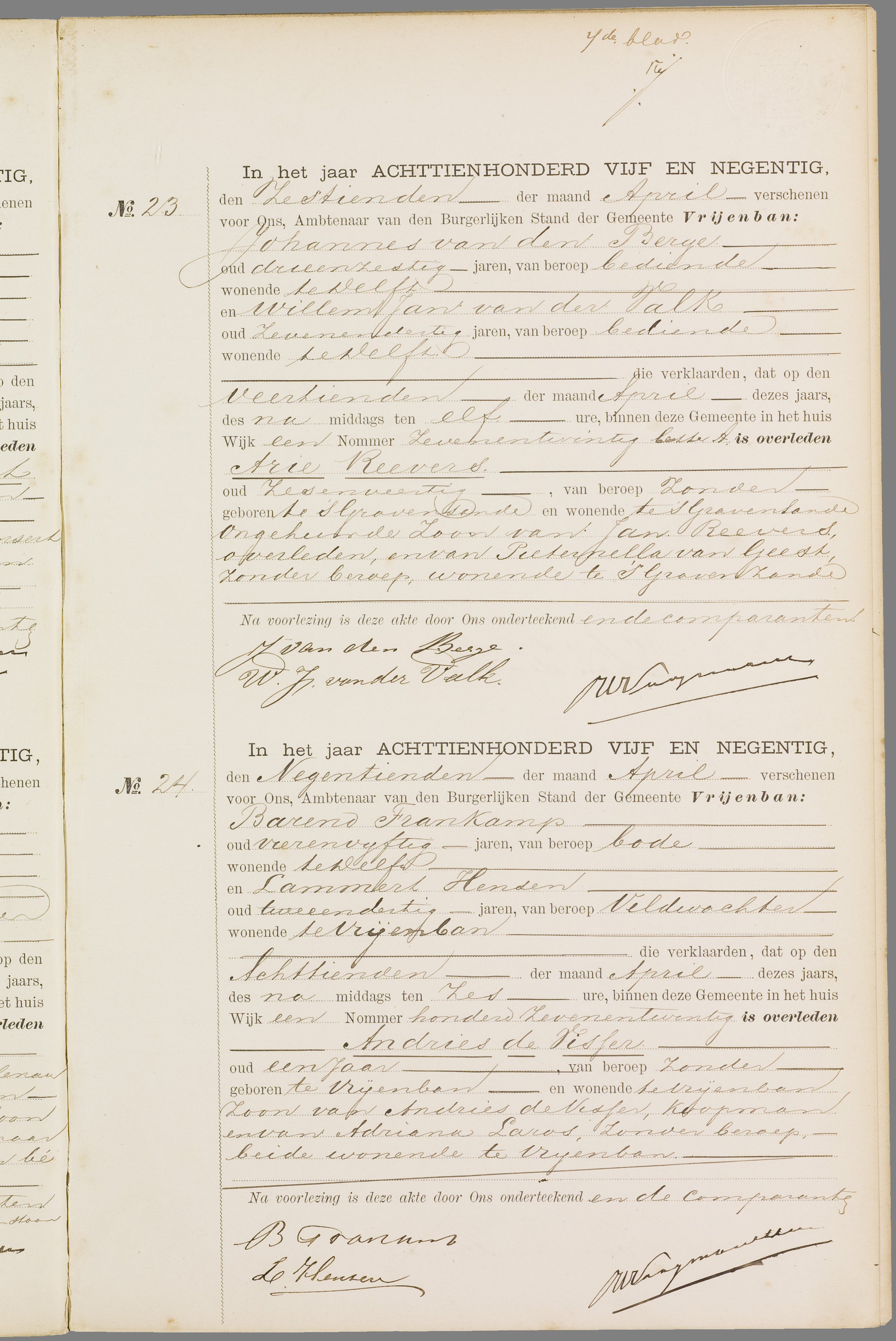 Scan 70 uit het bronpakket: Vrijenban: overlijdensakten 1893–1902