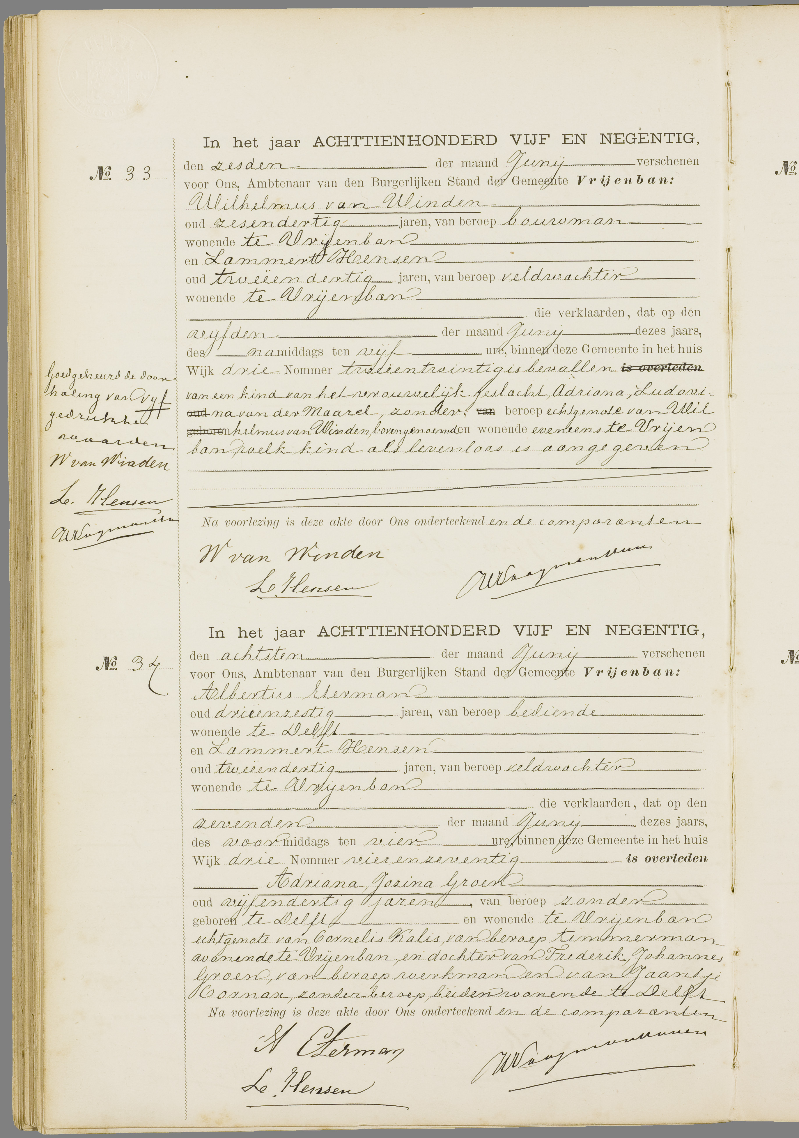 Scan 75 uit het bronpakket: Vrijenban: overlijdensakten 1893–1902