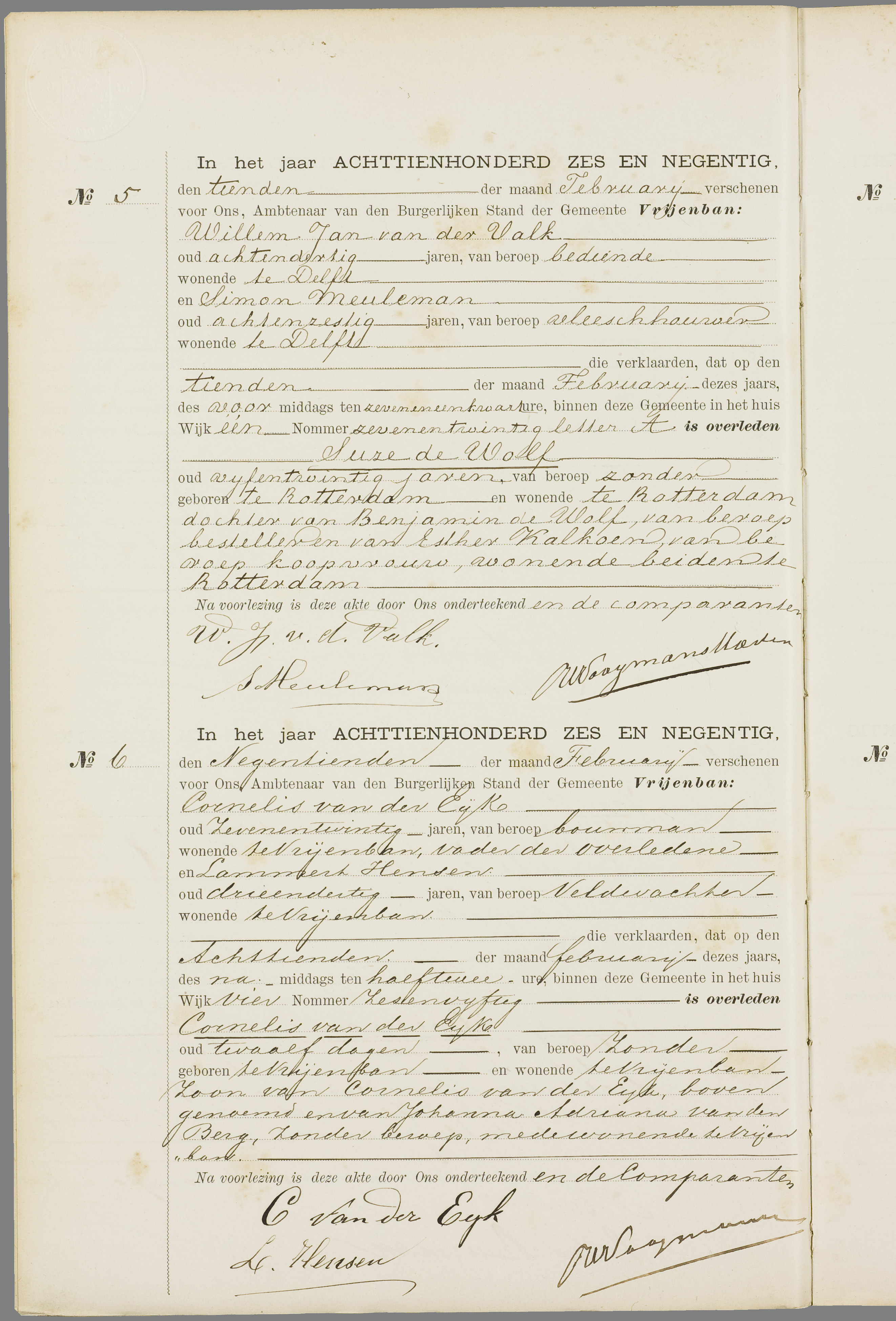 Scan 107 uit het bronpakket: Vrijenban: overlijdensakten 1893–1902