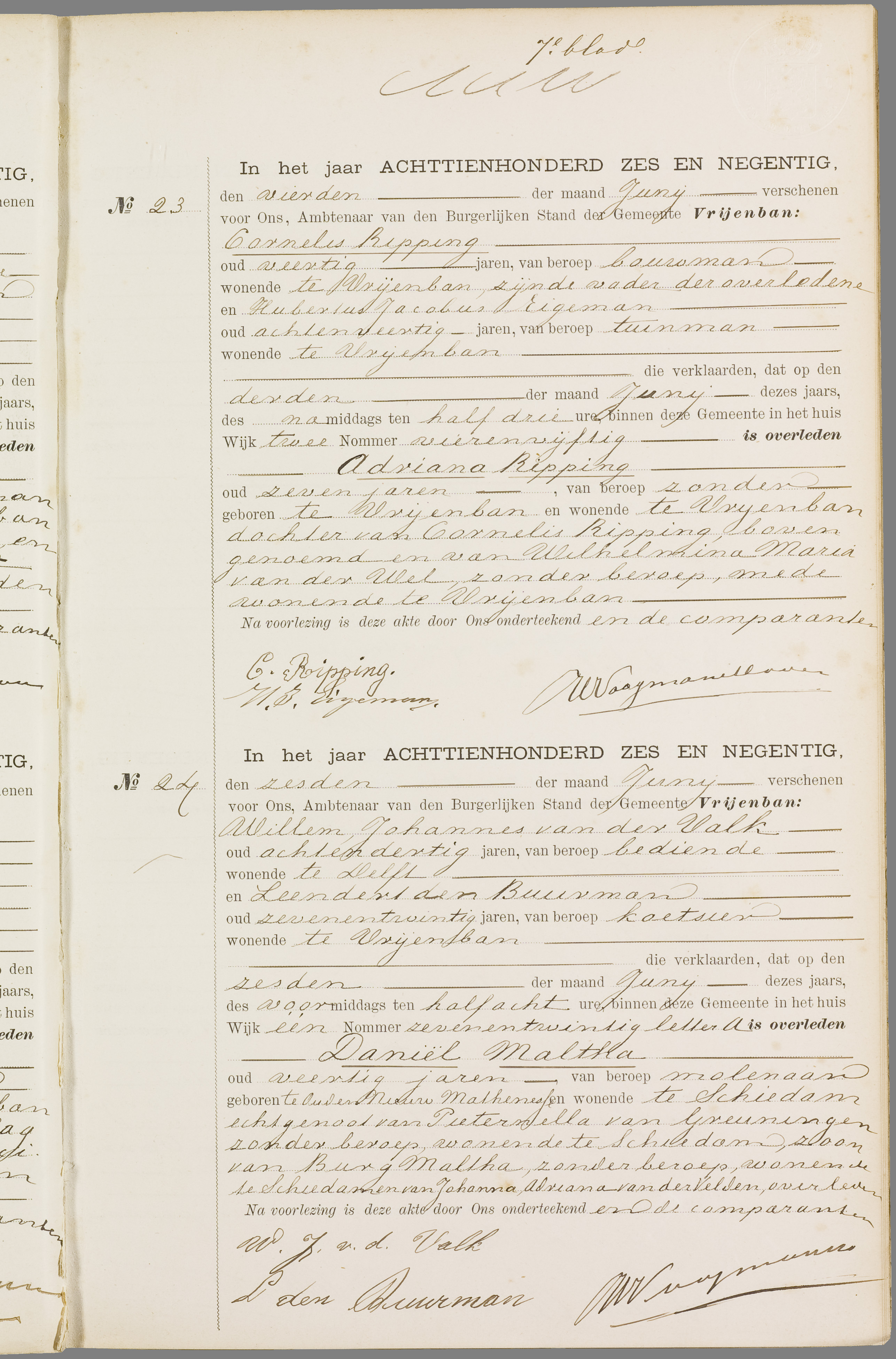 Scan 116 uit het bronpakket: Vrijenban: overlijdensakten 1893–1902