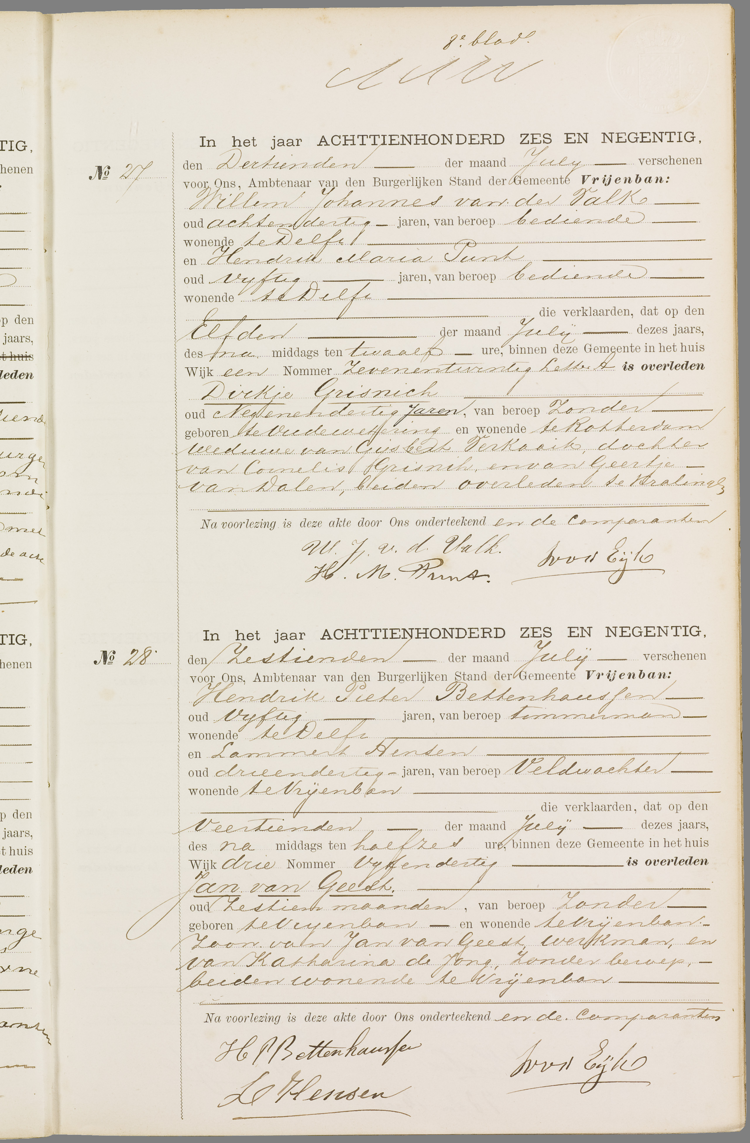 Scan 118 uit het bronpakket: Vrijenban: overlijdensakten 1893–1902