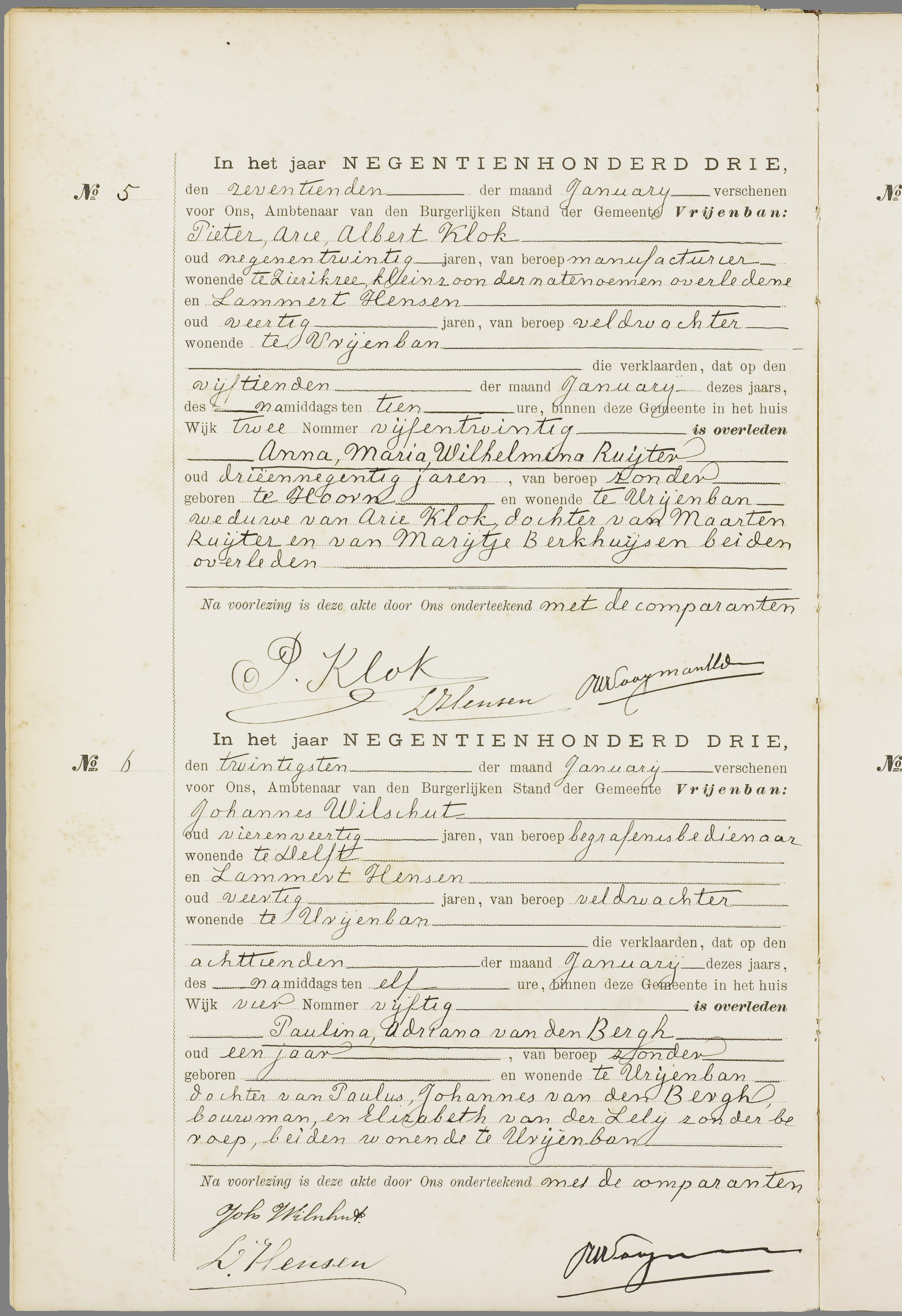 Scan 5 uit het bronpakket: Vrijenban: overlijdensakten 1903–1912