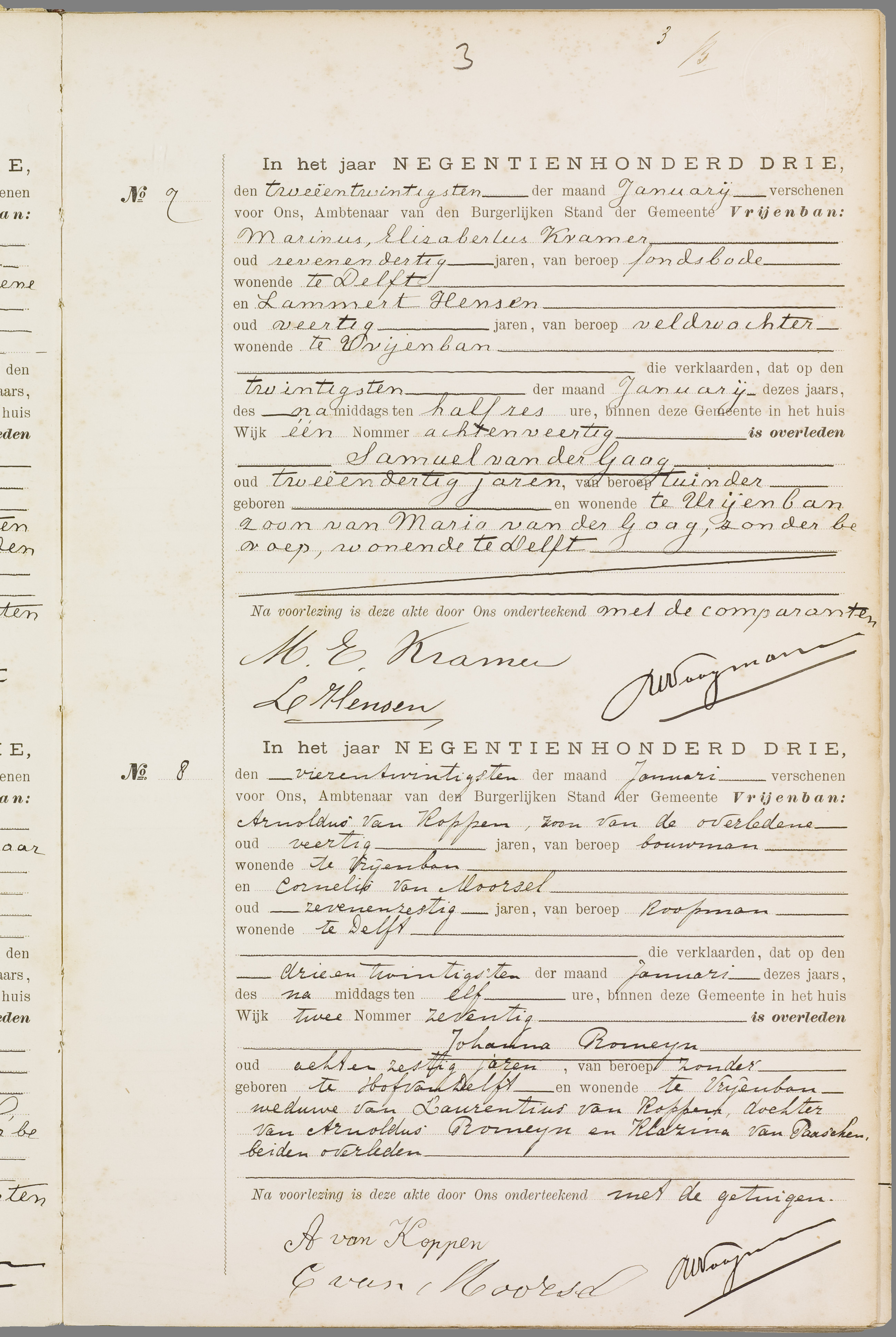 Scan 6 uit het bronpakket: Vrijenban: overlijdensakten 1903–1912