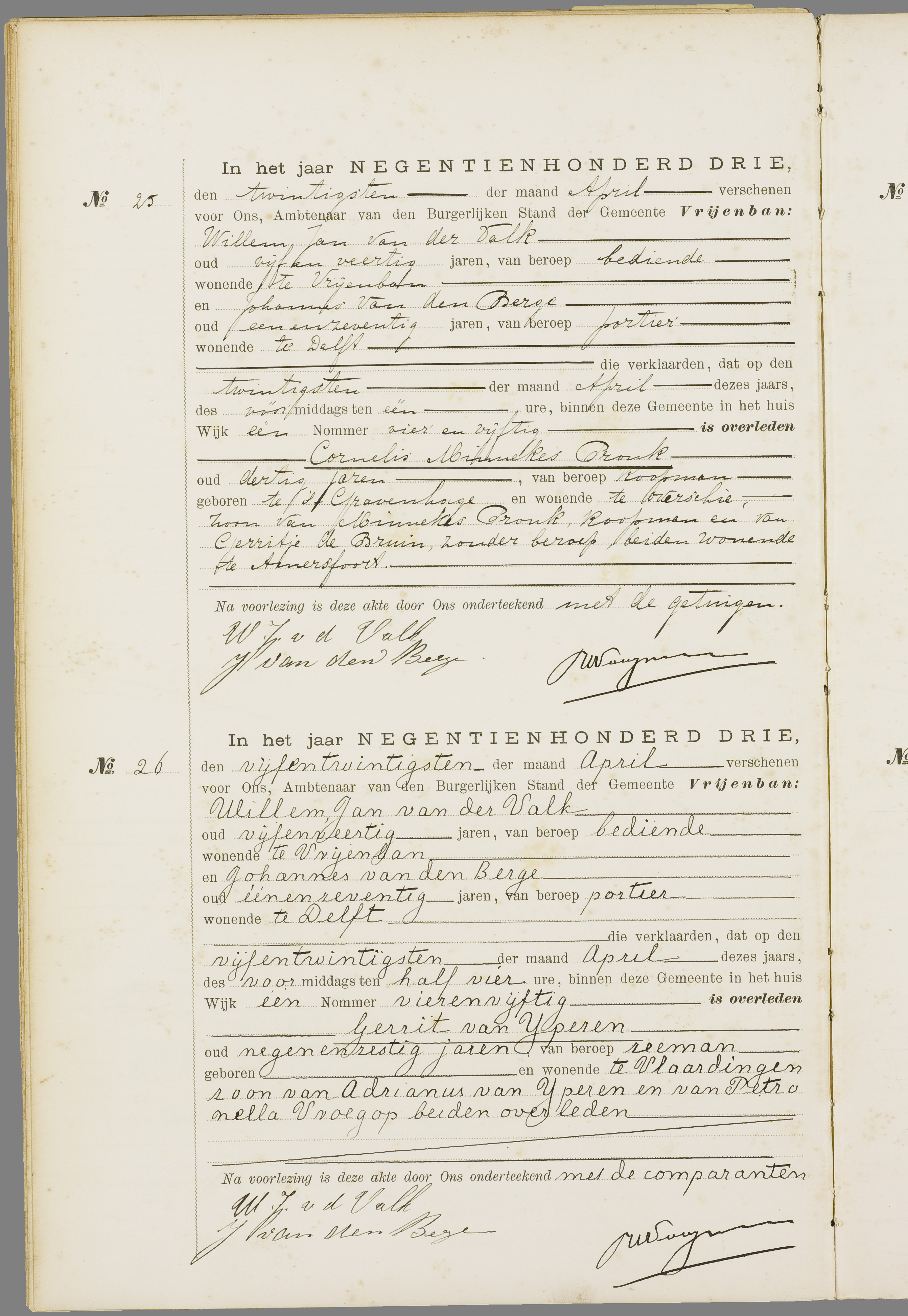 Scan 15 uit het bronpakket: Vrijenban: overlijdensakten 1903–1912