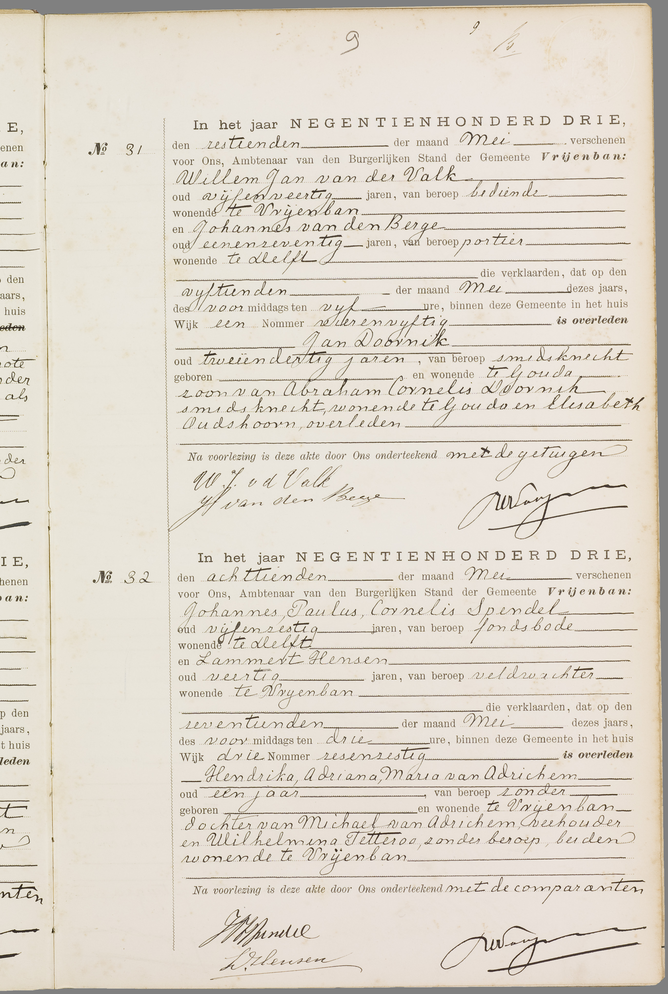 Scan 18 uit het bronpakket: Vrijenban: overlijdensakten 1903–1912
