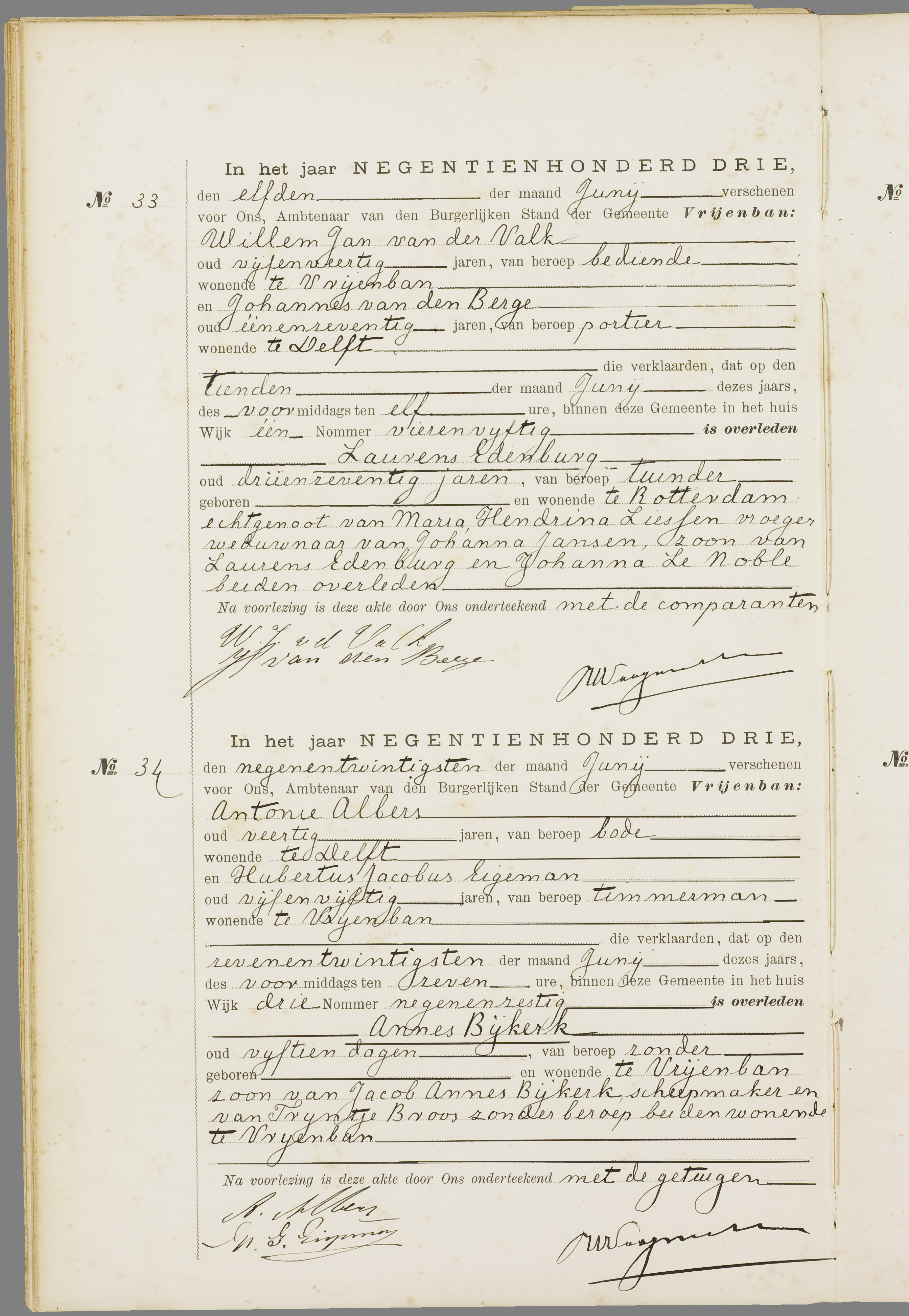 Scan 19 uit het bronpakket: Vrijenban: overlijdensakten 1903–1912