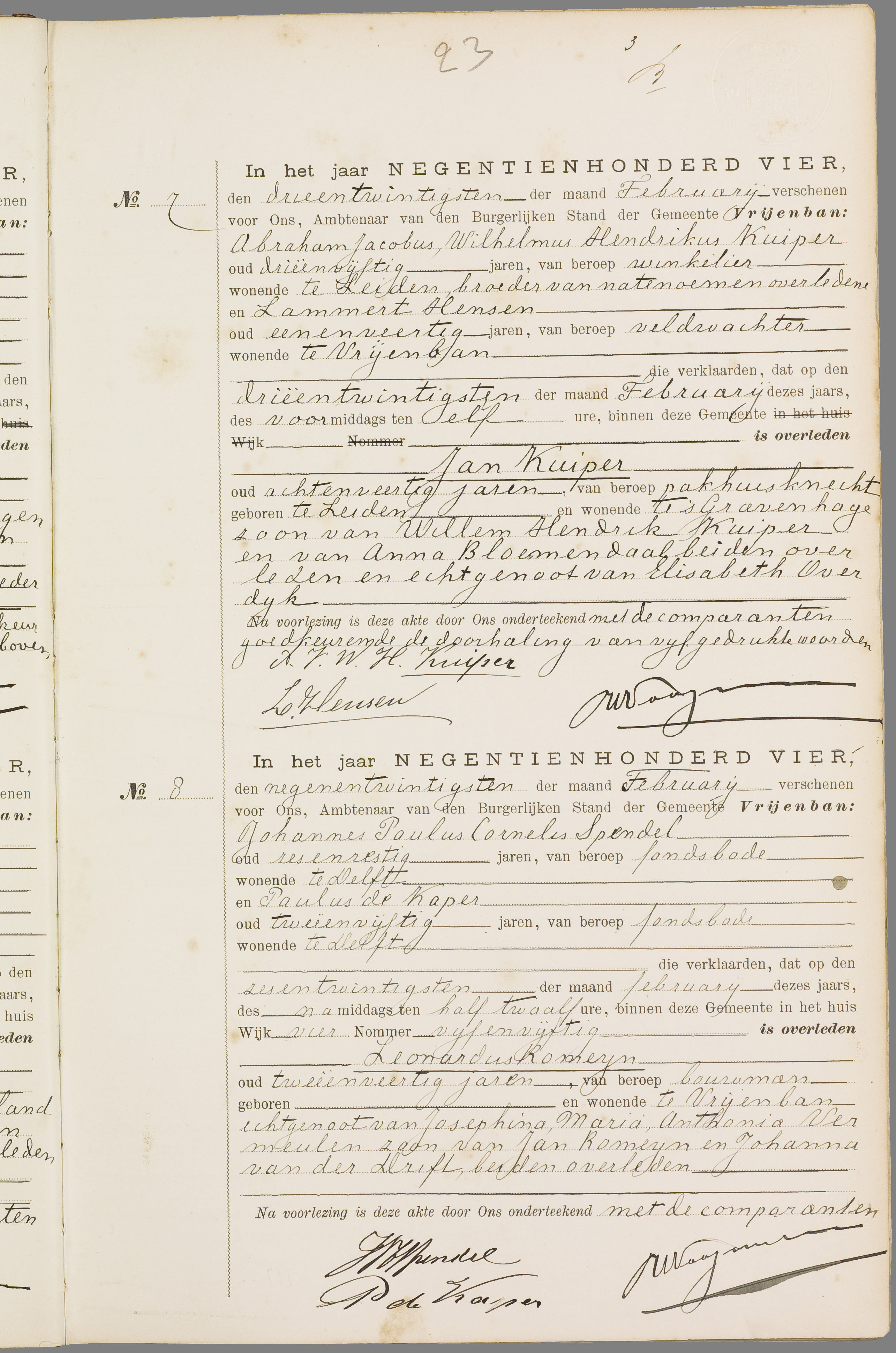 Scan 42 uit het bronpakket: Vrijenban: overlijdensakten 1903–1912