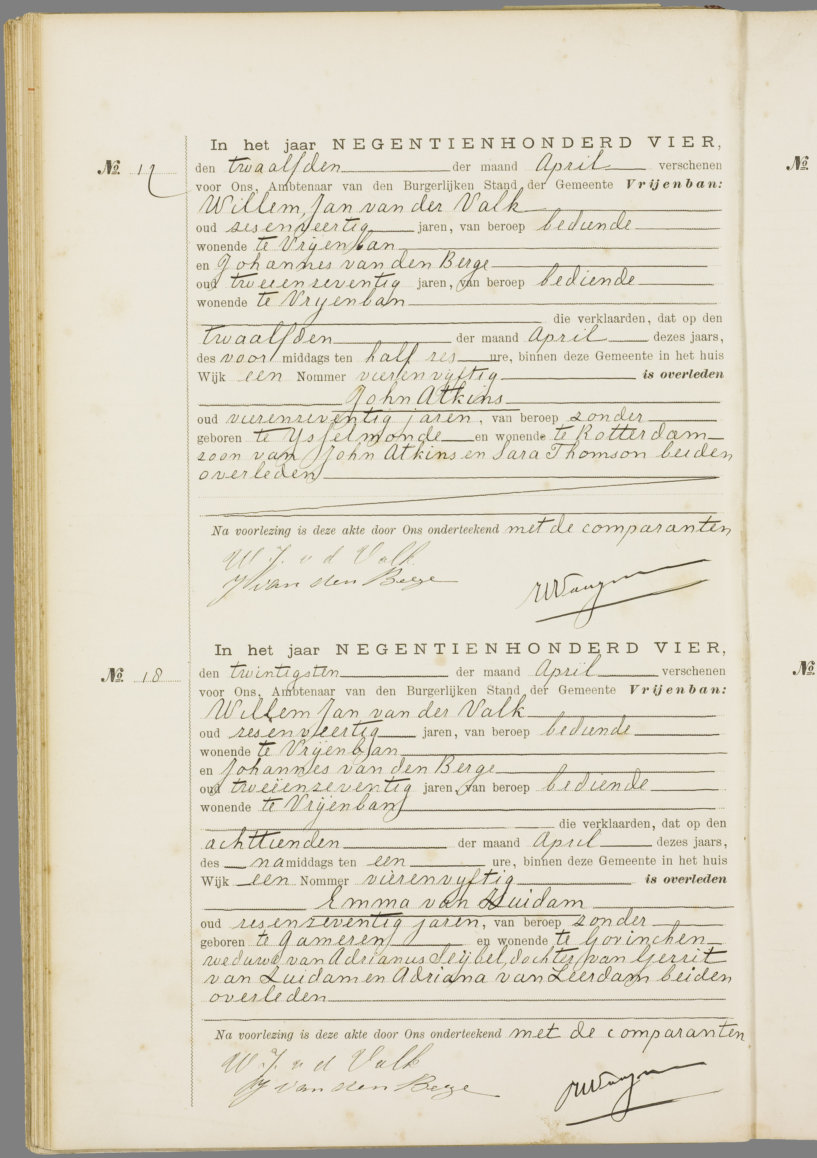 Scan 47 uit het bronpakket: Vrijenban: overlijdensakten 1903–1912