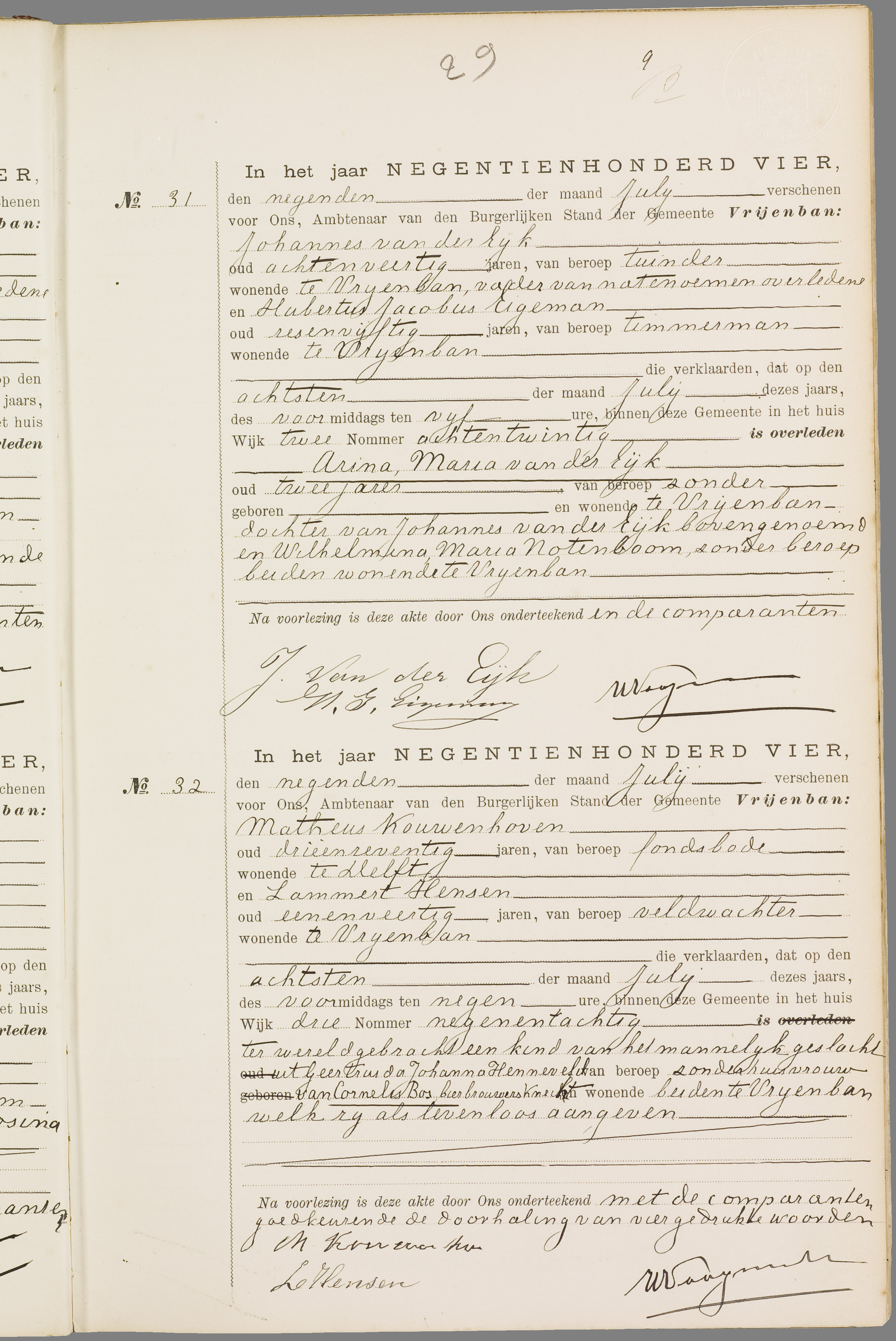 Scan 54 uit het bronpakket: Vrijenban: overlijdensakten 1903–1912