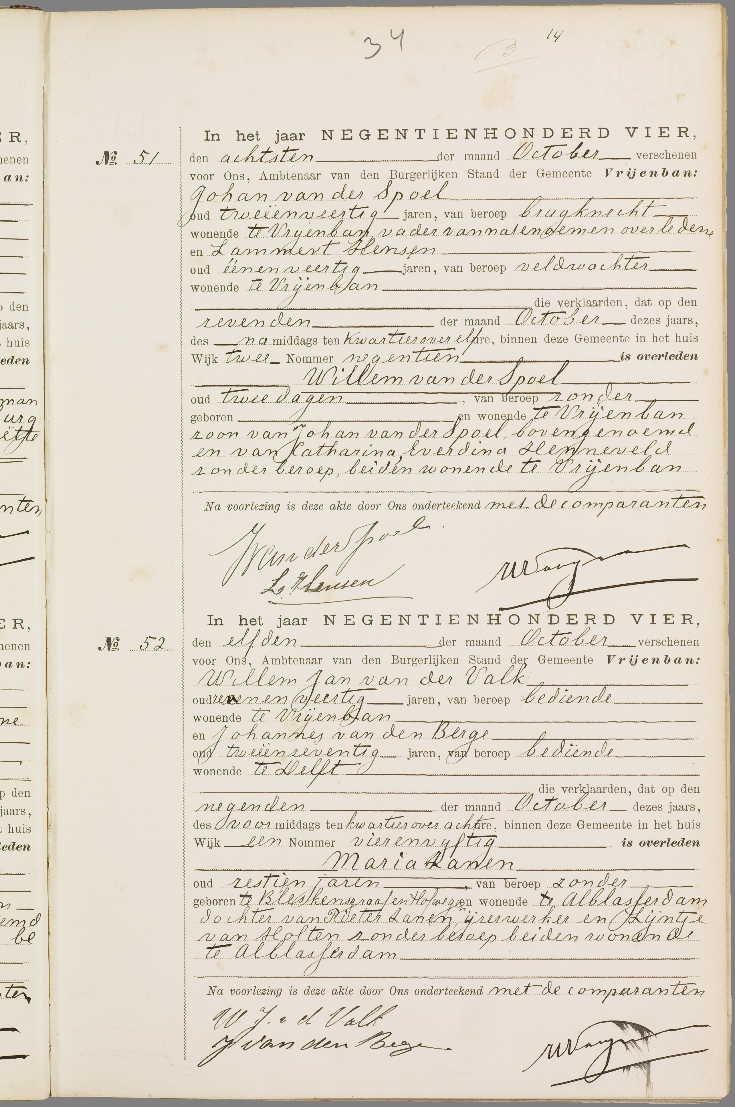 Scan 64 uit het bronpakket: Vrijenban: overlijdensakten 1903–1912