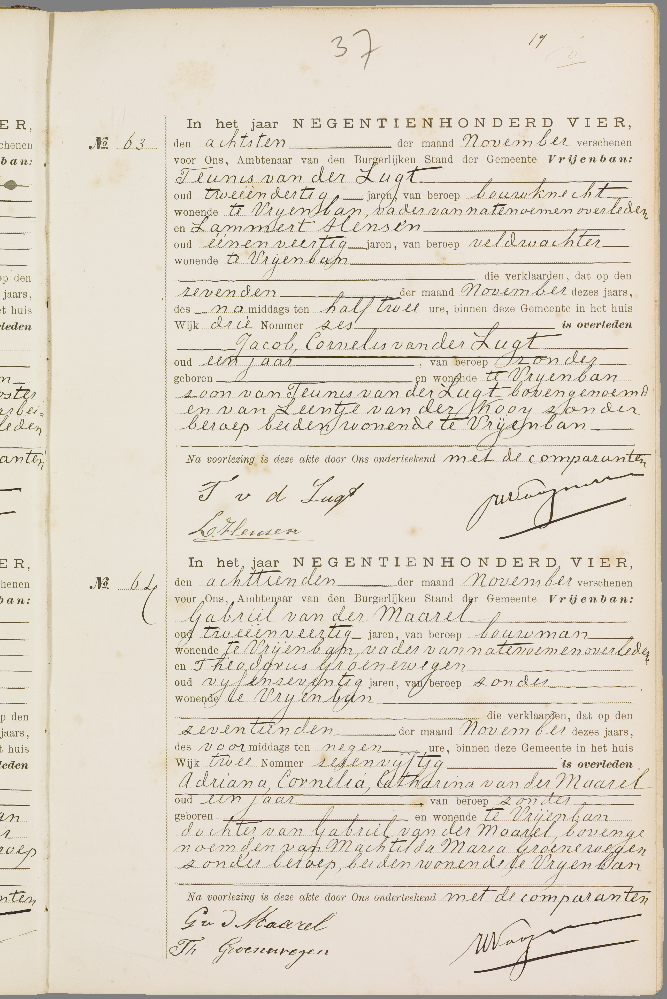 Scan 70 uit het bronpakket: Vrijenban: overlijdensakten 1903–1912