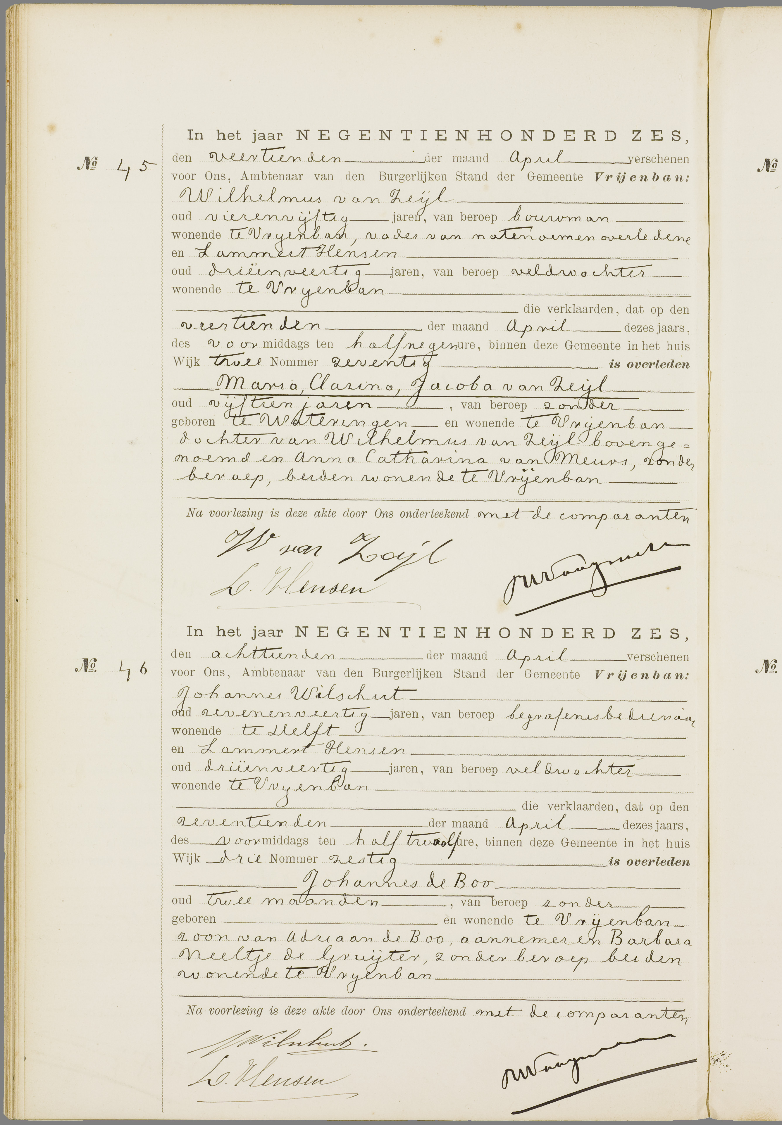 Scan 137 uit het bronpakket: Vrijenban: overlijdensakten 1903–1912