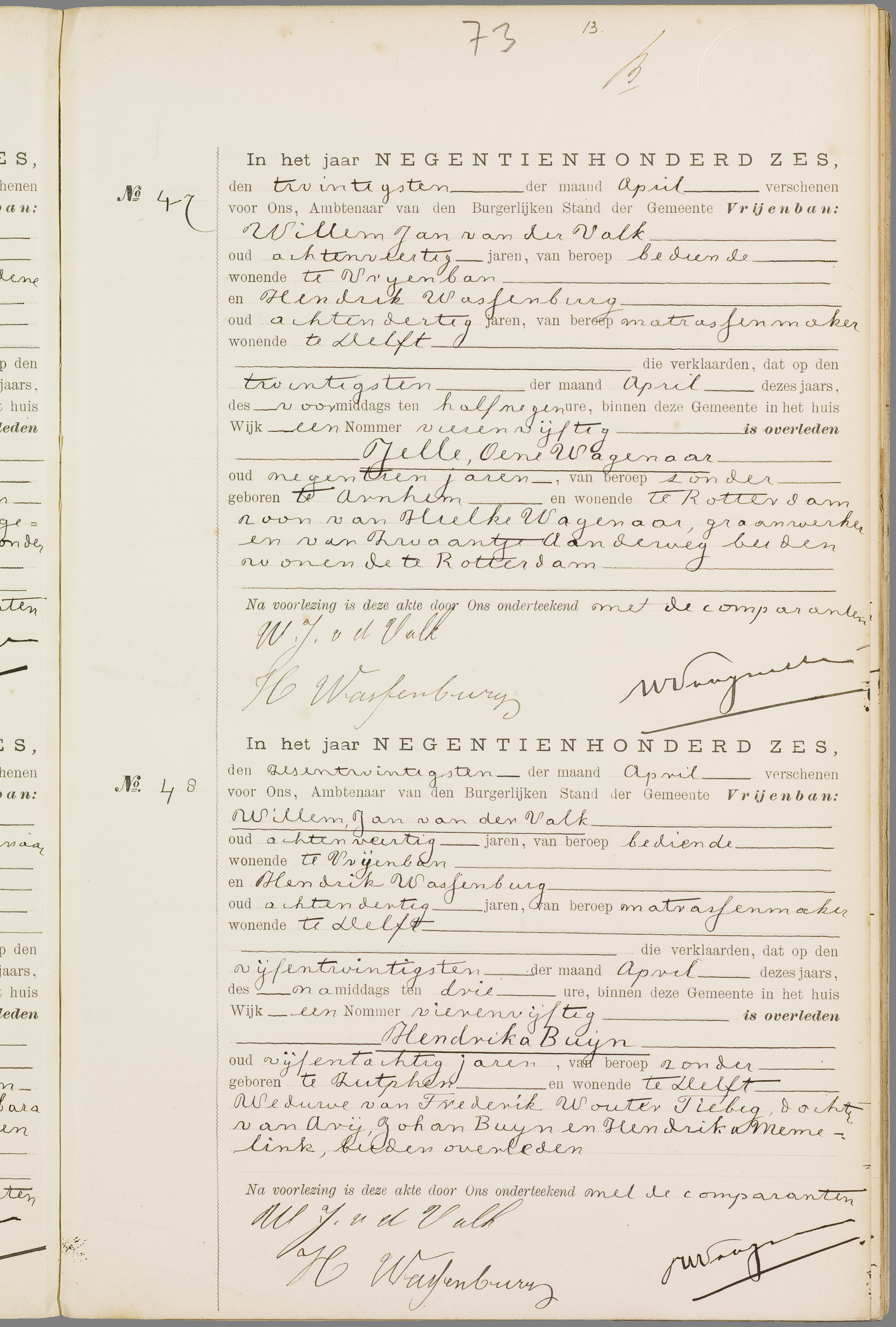 Scan 138 uit het bronpakket: Vrijenban: overlijdensakten 1903–1912