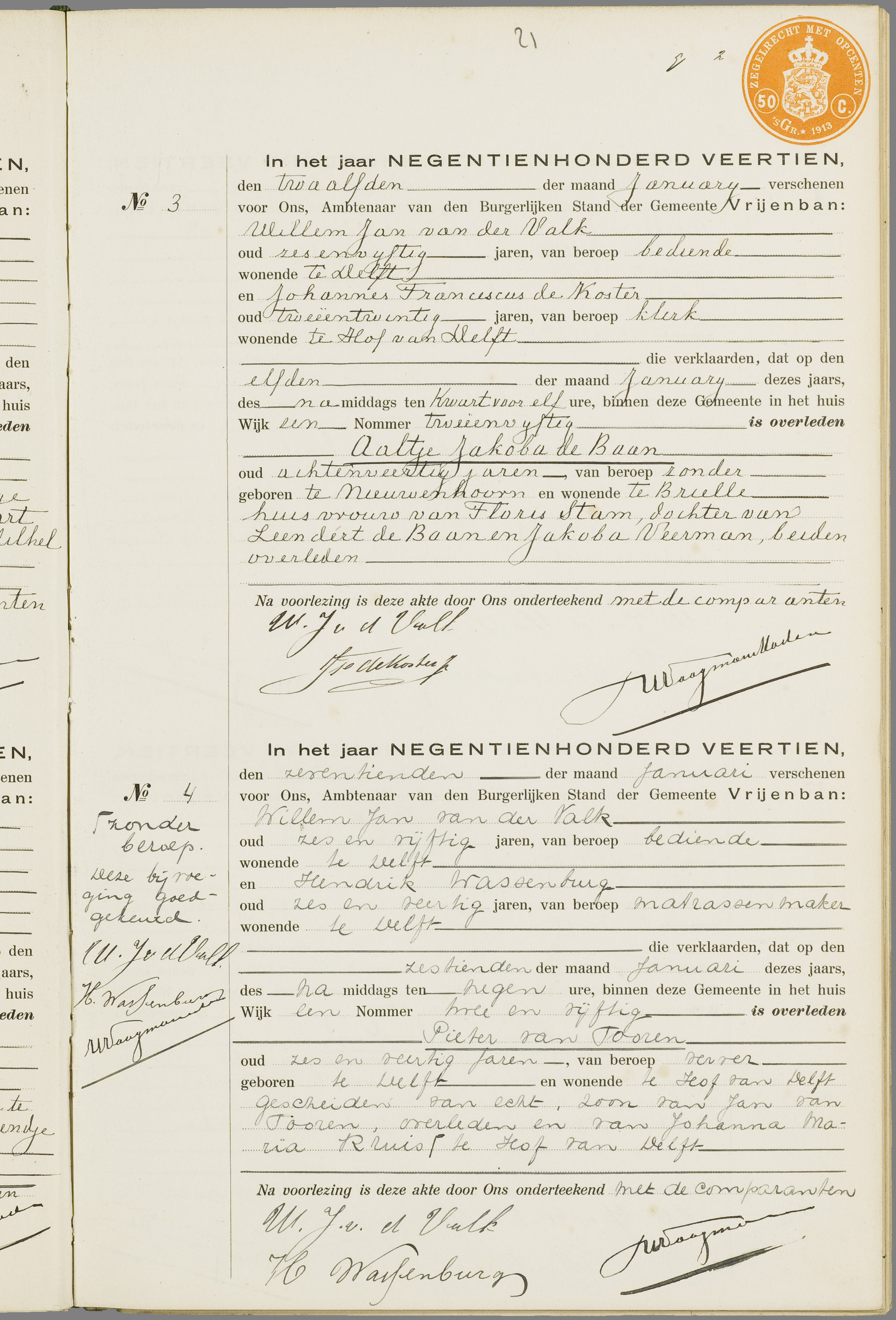 Scan 42 uit het bronpakket: Vrijenban: overlijdensakten 1913–1920