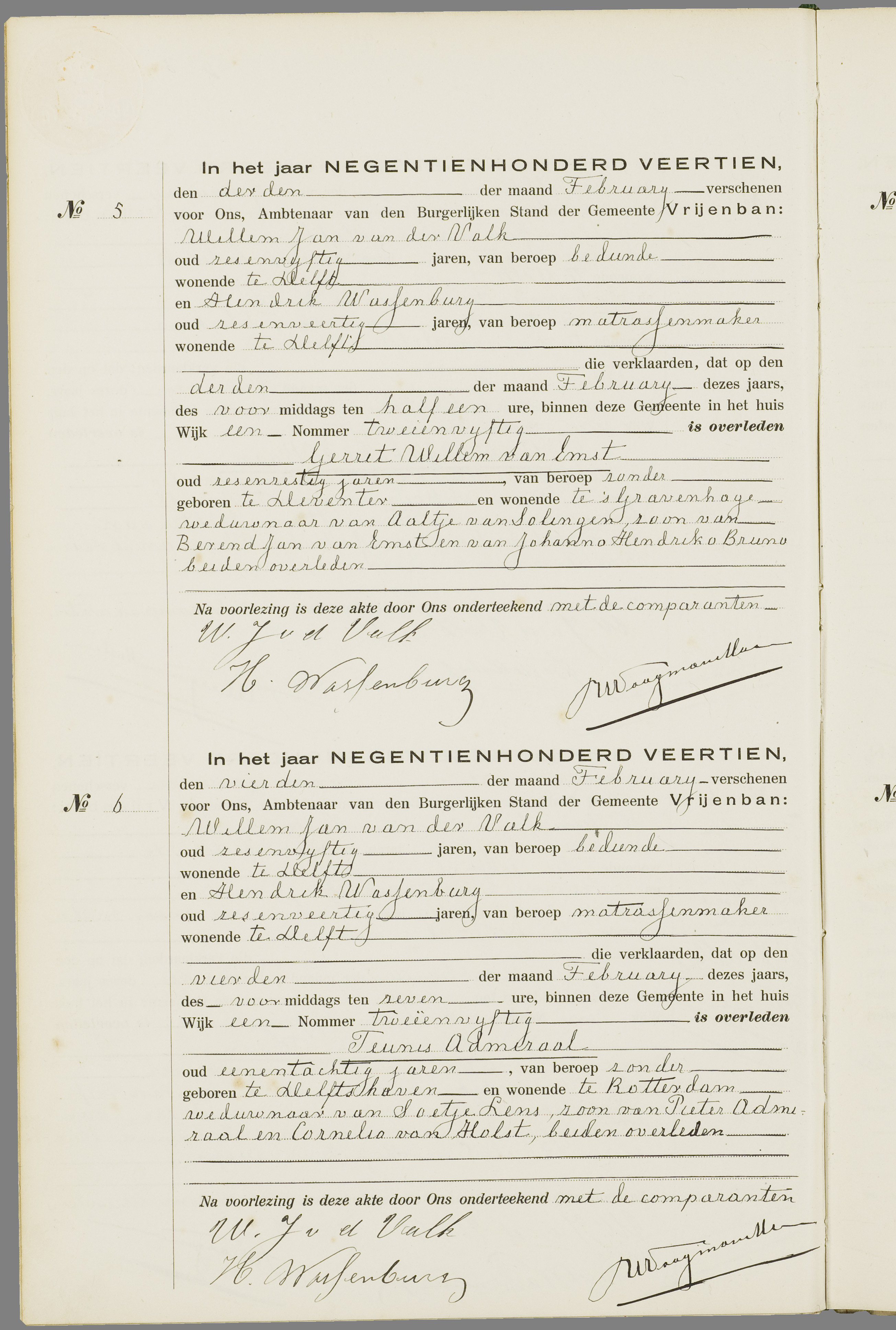 Scan 43 uit het bronpakket: Vrijenban: overlijdensakten 1913–1920