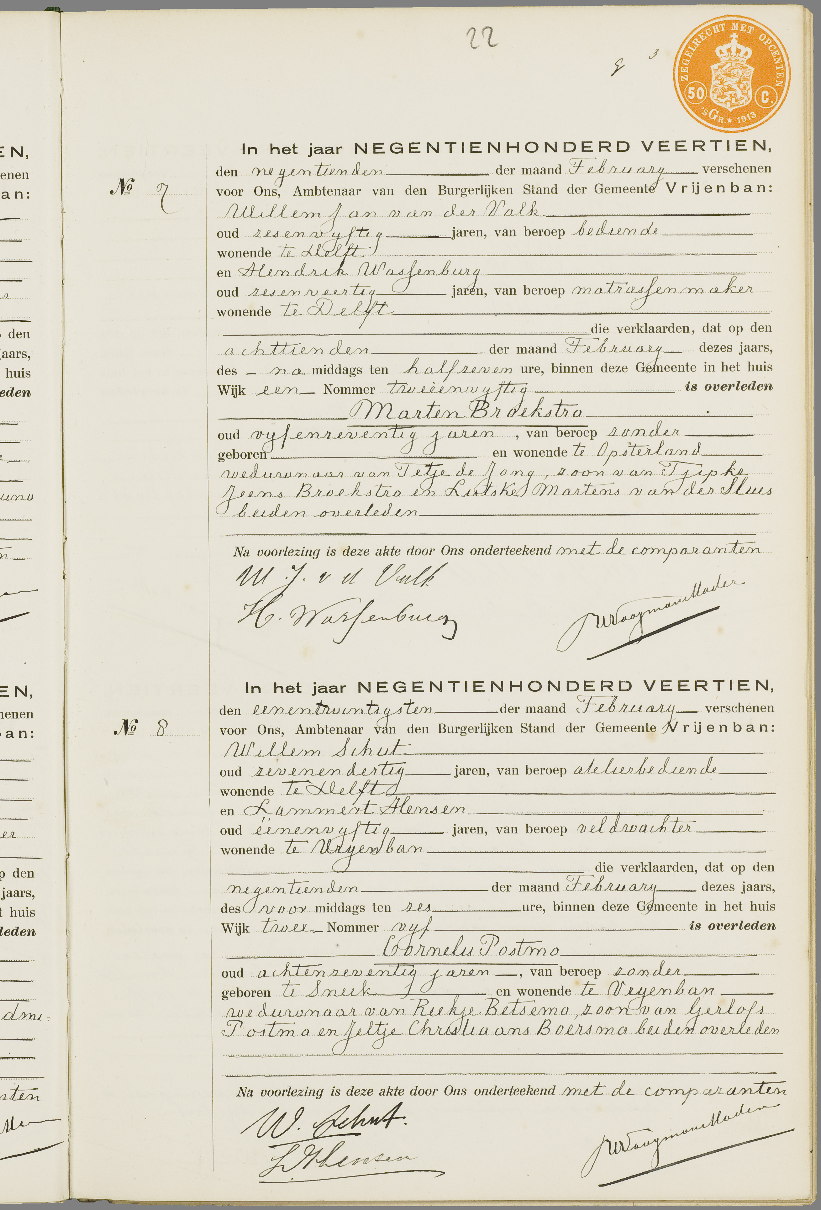 Scan 44 uit het bronpakket: Vrijenban: overlijdensakten 1913–1920