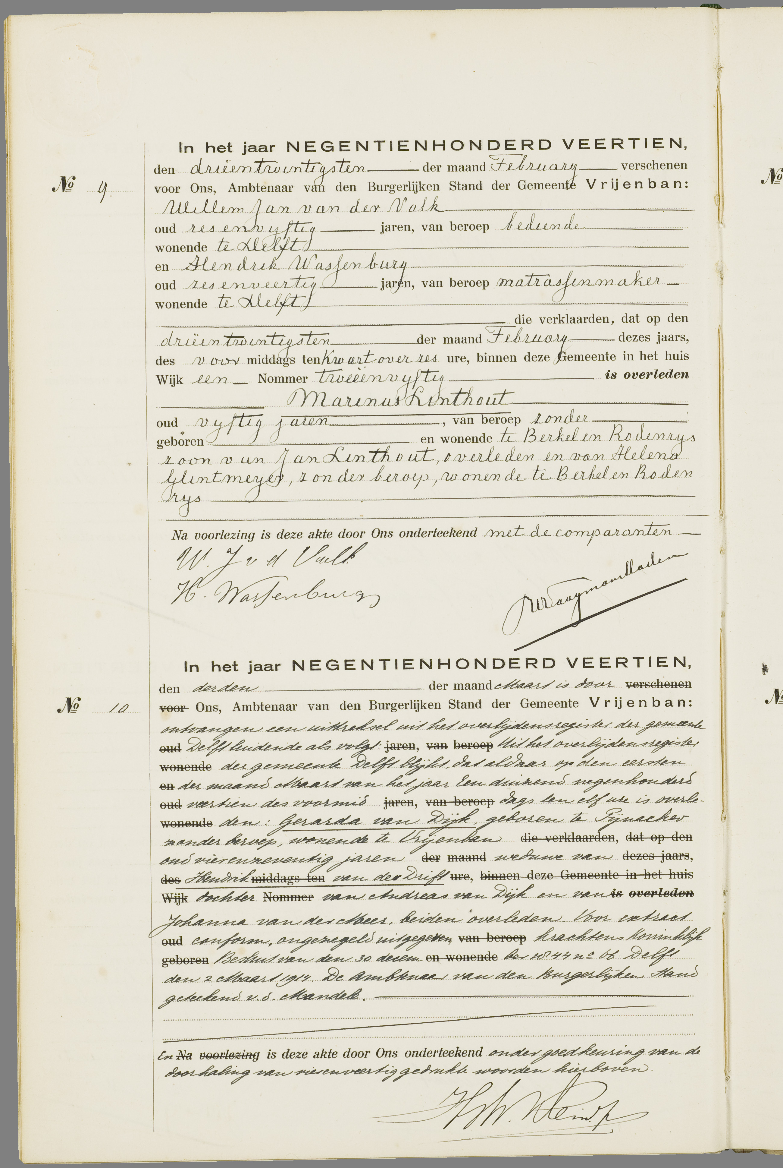 Scan 45 uit het bronpakket: Vrijenban: overlijdensakten 1913–1920